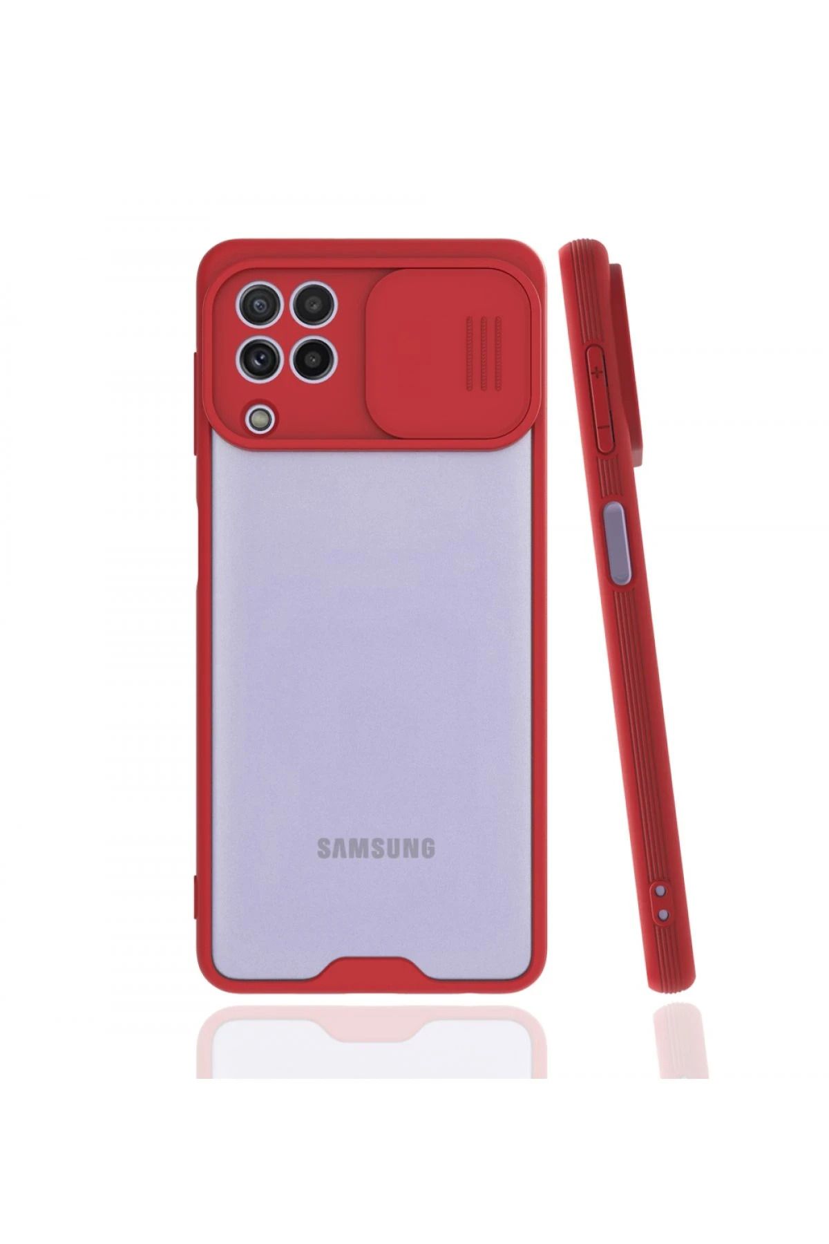NewFace Samsung Galaxy A22 Kılıf Platin Kamera Koruma Silikon - Kırmızı BSTMY