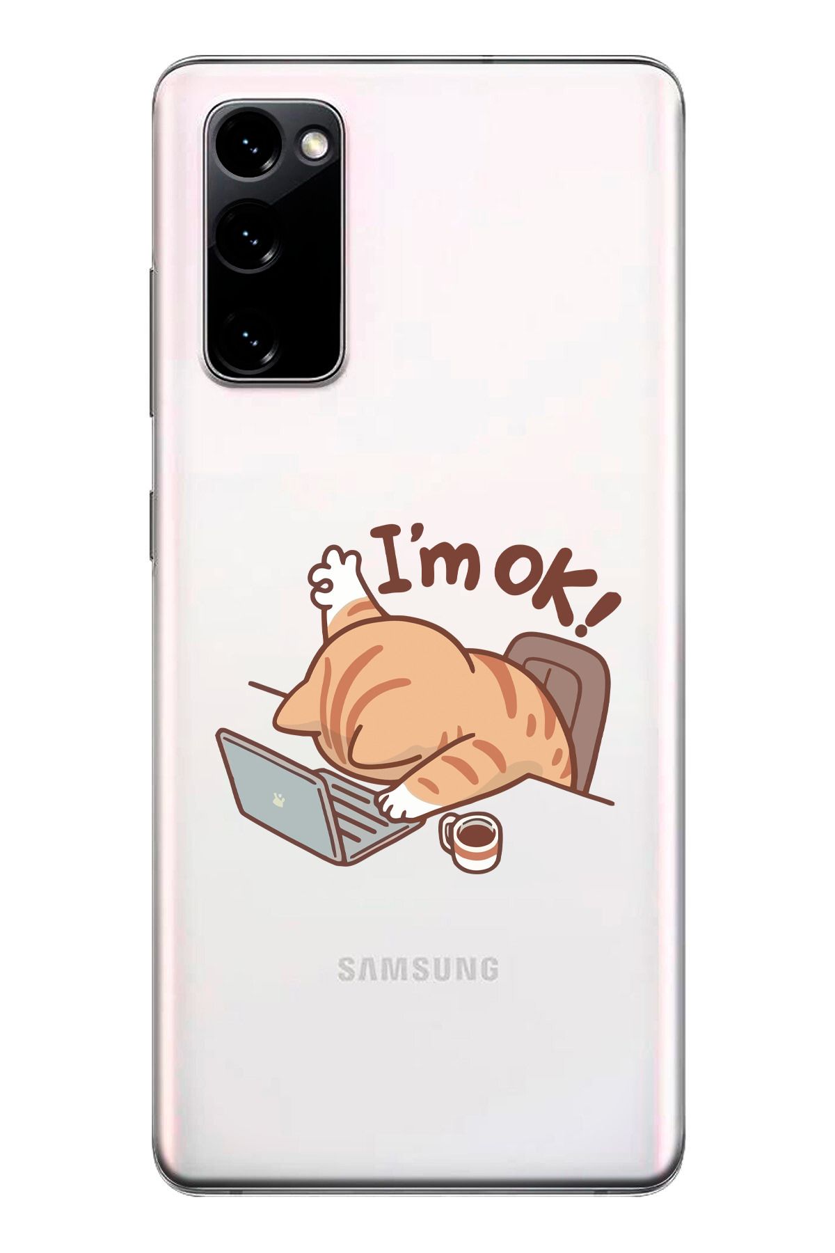 moonset Samsung Galaxy S20 FE Uyumlu Sevimli Kedi Tasarımlı Baskılı Şeffaf Telefon Kılıfı