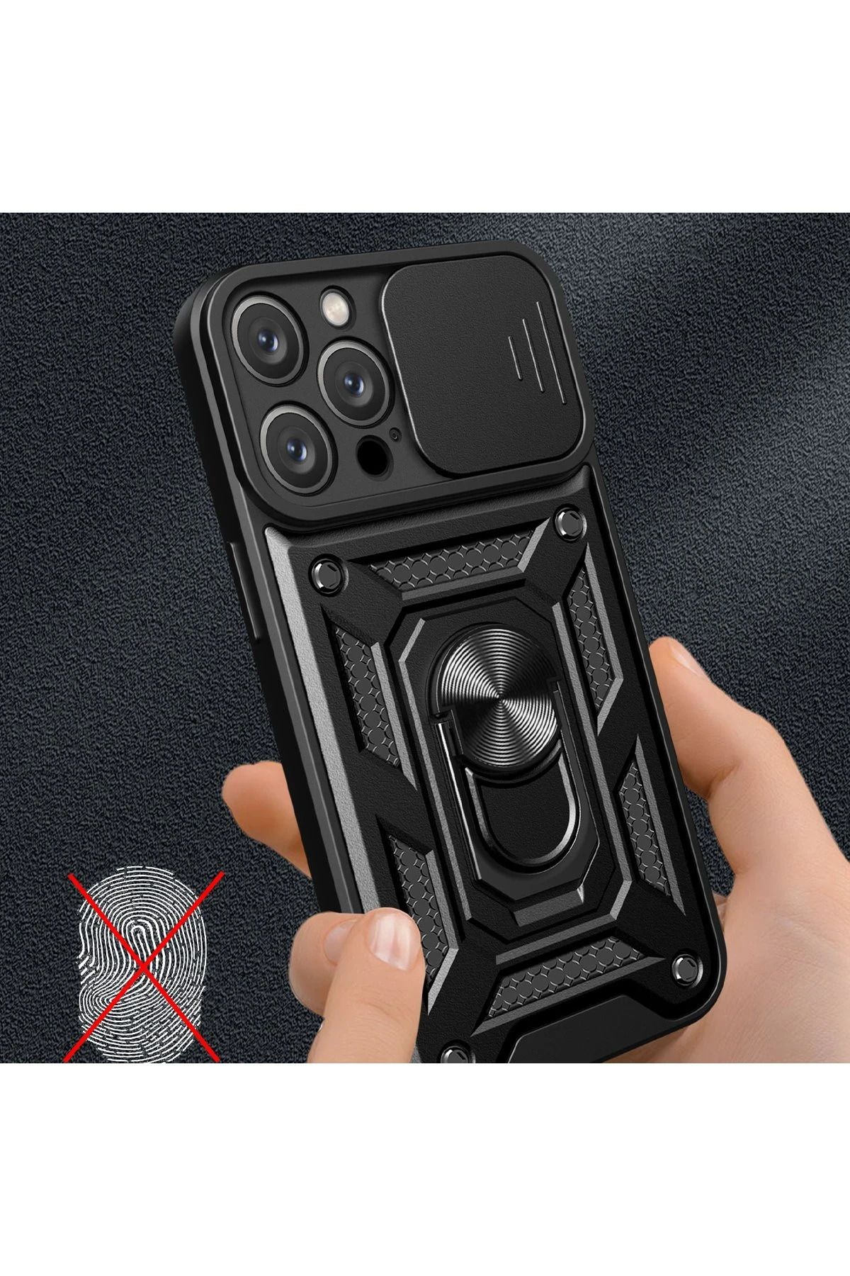 NewFace iPhone 16 Pro Kılıf Pars Lens Yüzüklü Silikon - Kırmızı BSTMY