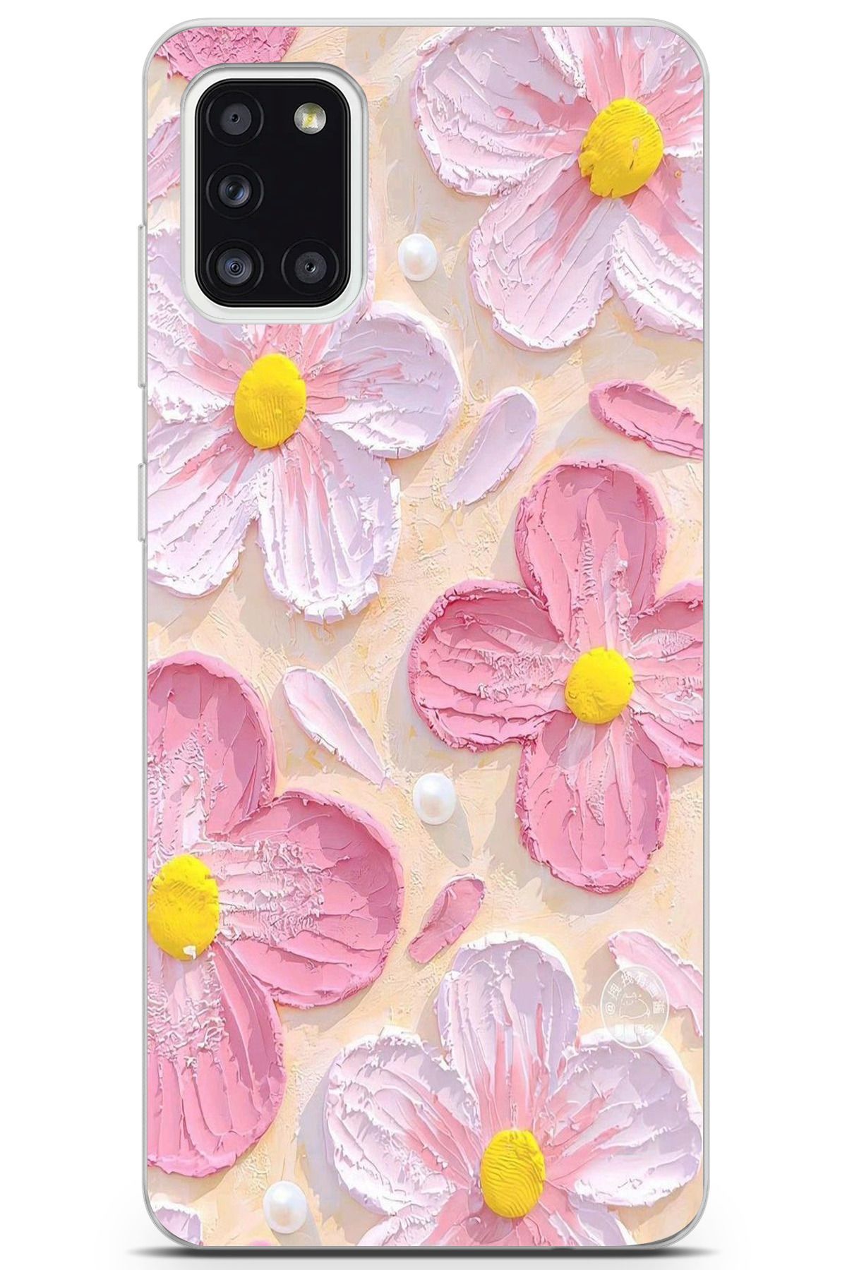 moonset Samsung Galaxy A31 Uyumlu Pastel Çiçek Tasarımlı Baskılı Şeffaf Telefon Kılıfı