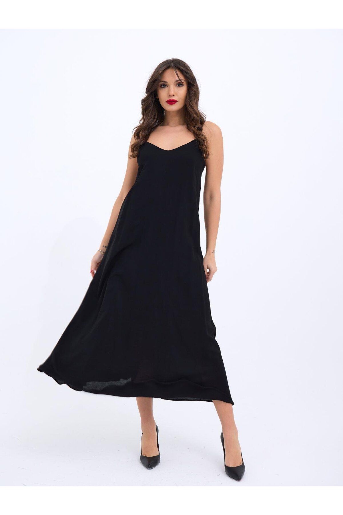 ARUZ MODA 7038 ELBİSE-SİYAH