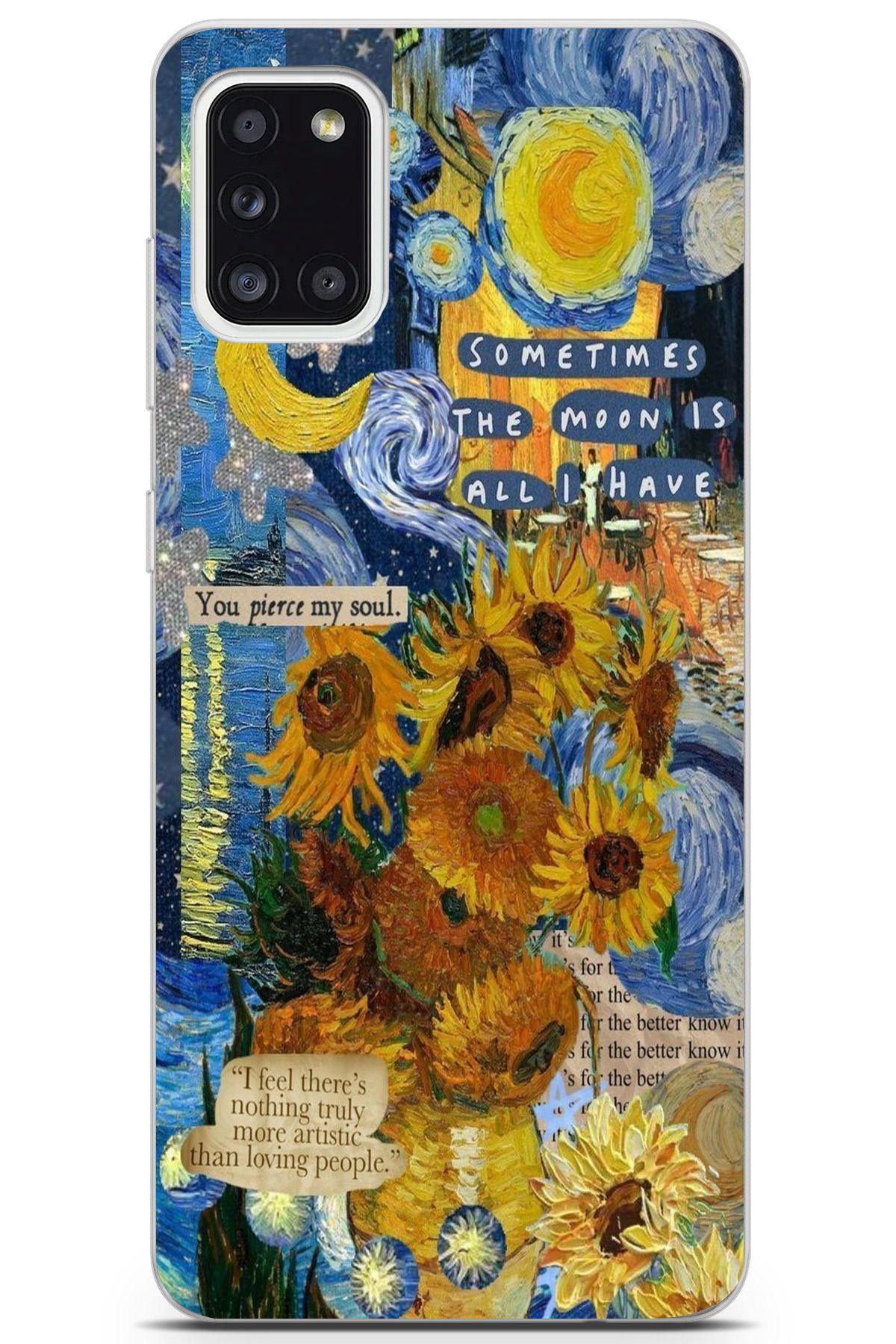 moonset Samsung Galaxy A31 Uyumlu Van Gogh Tasarımlı Baskılı Şeffaf Telefon Kılıfı