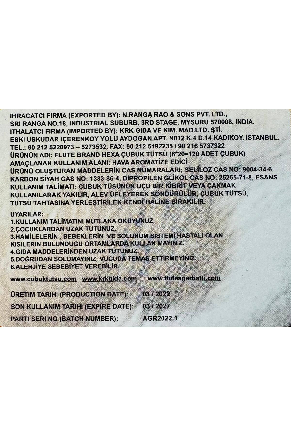 Flute ÇUBUK TÜTSÜ MİSK HEXA (MUSK) 6*20=120 ÇUBUK