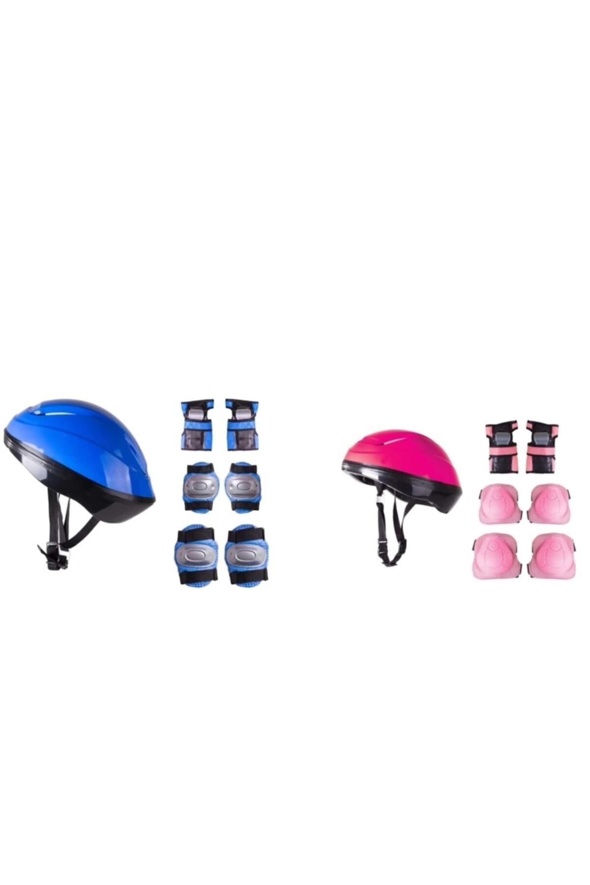 Mia Pembe Bisiklet Scooter Kask Dizlik Seti + Mavi Bisiklet Scooter Kask Dizlik Seti Koruyucu Ekipman