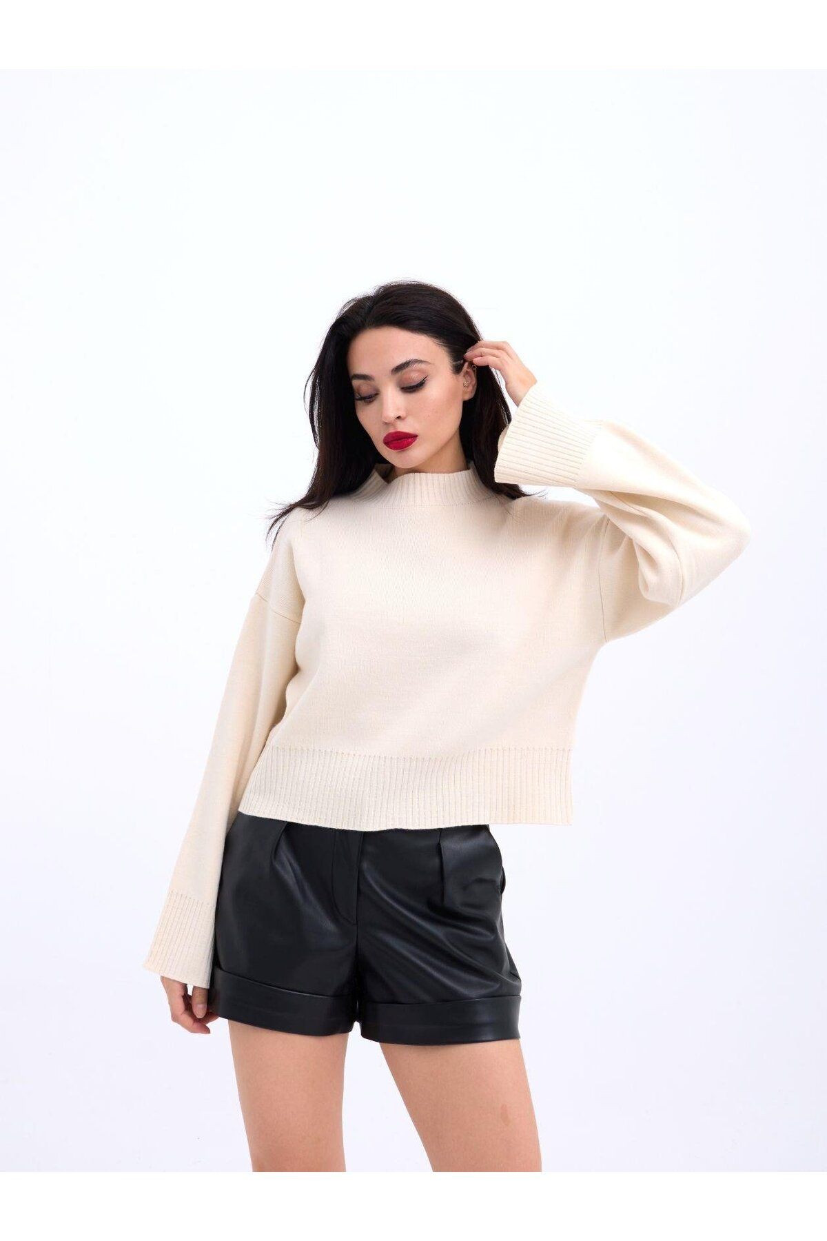 ARUZ MODA 3628 KOL GENİŞ KAZAK-KREM