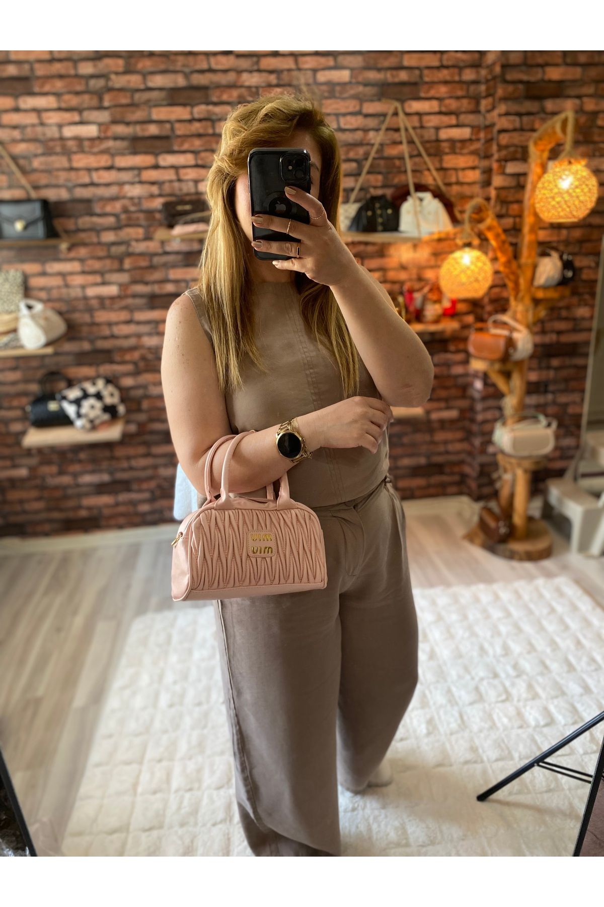 eladabags Pembe renk askılı şık tasarım çanta