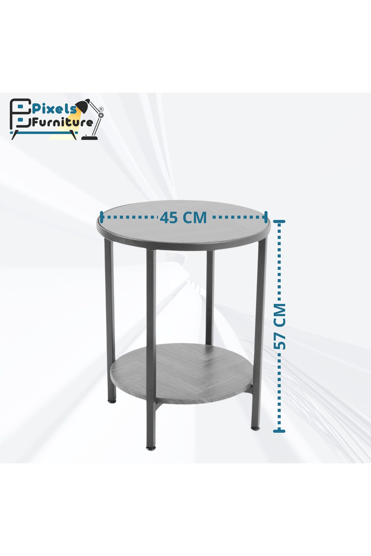 PixelsFurniture-طاولة دائري جانبية طبقتين من بكسل الأثاث للقهوة بسطح من الخشب وبرف سفلي وبأطراف من المعدن 3