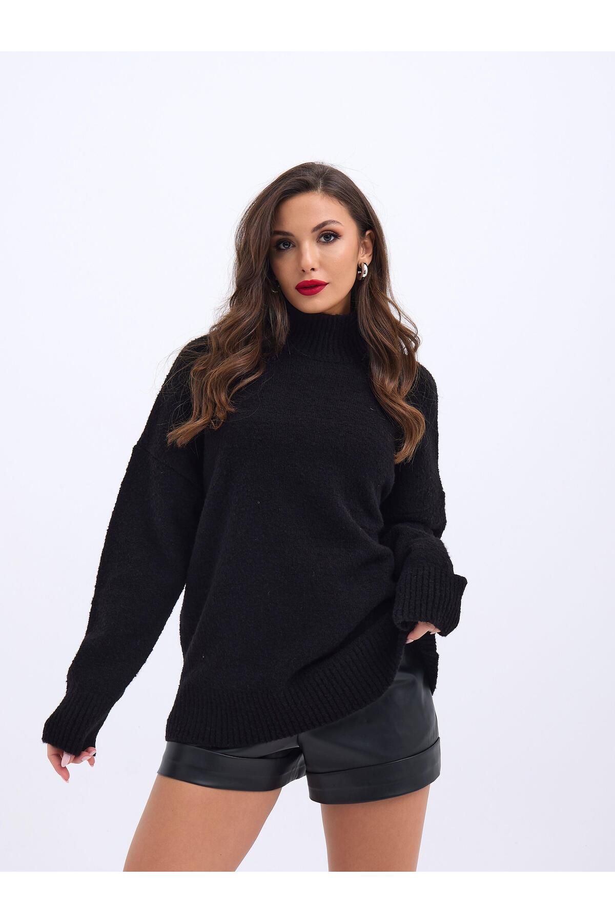 ARUZ MODA 43141 TRİKO YARIM BALIKÇI SALAŞ KAZAK-SİYAH