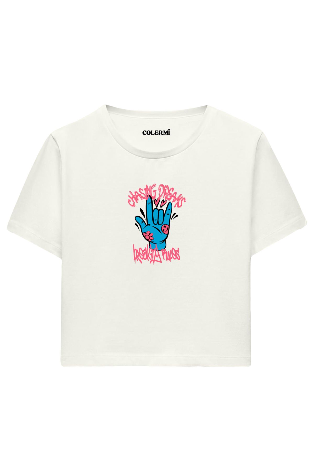 Colermi Chasing Dreams Baskılı %100 Pamuk Kadın Crop Tshirt