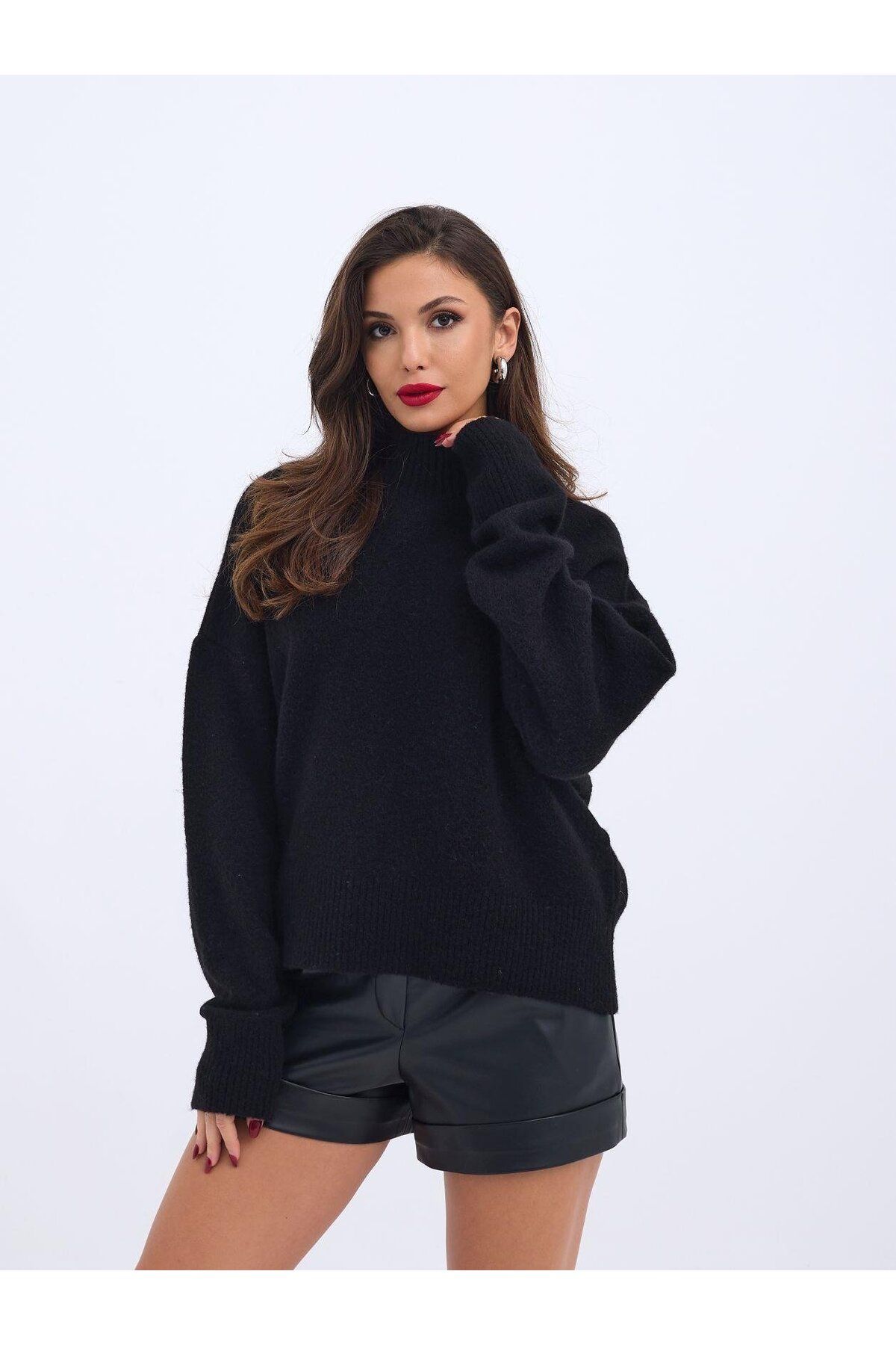 ARUZ MODA 43041 TRİKO SIFIR YAKA KAZAK-SİYAH