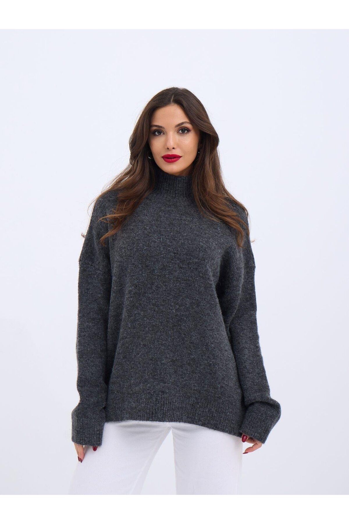 ARUZ MODA 43081 TRİKO YARIM BALIKÇI SALAŞ KAZAK-ANTRASİT