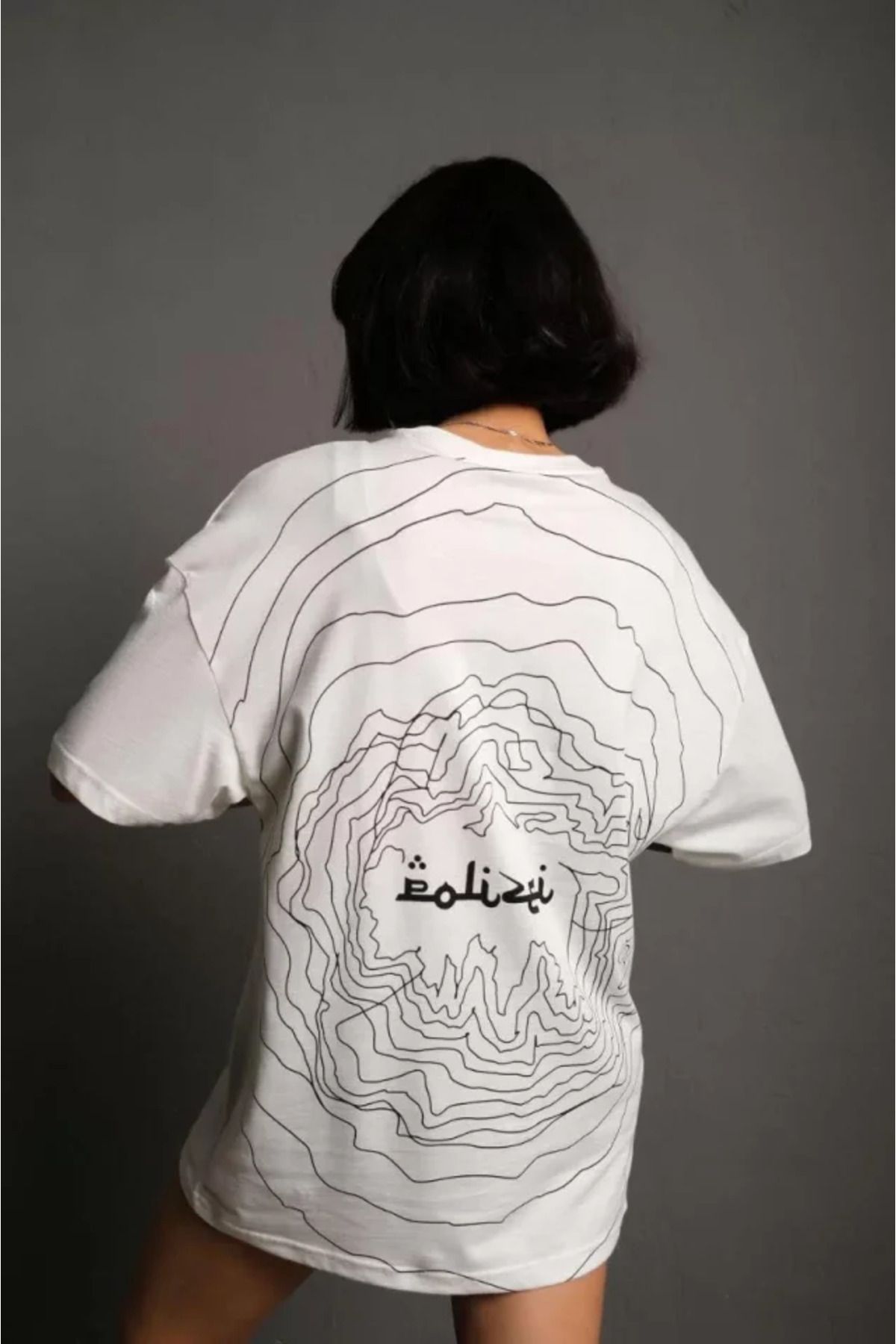 ARUZ MODA Bisiklet Yakalı Sırt Baskılı Oversize T-Shirt - Beyaz