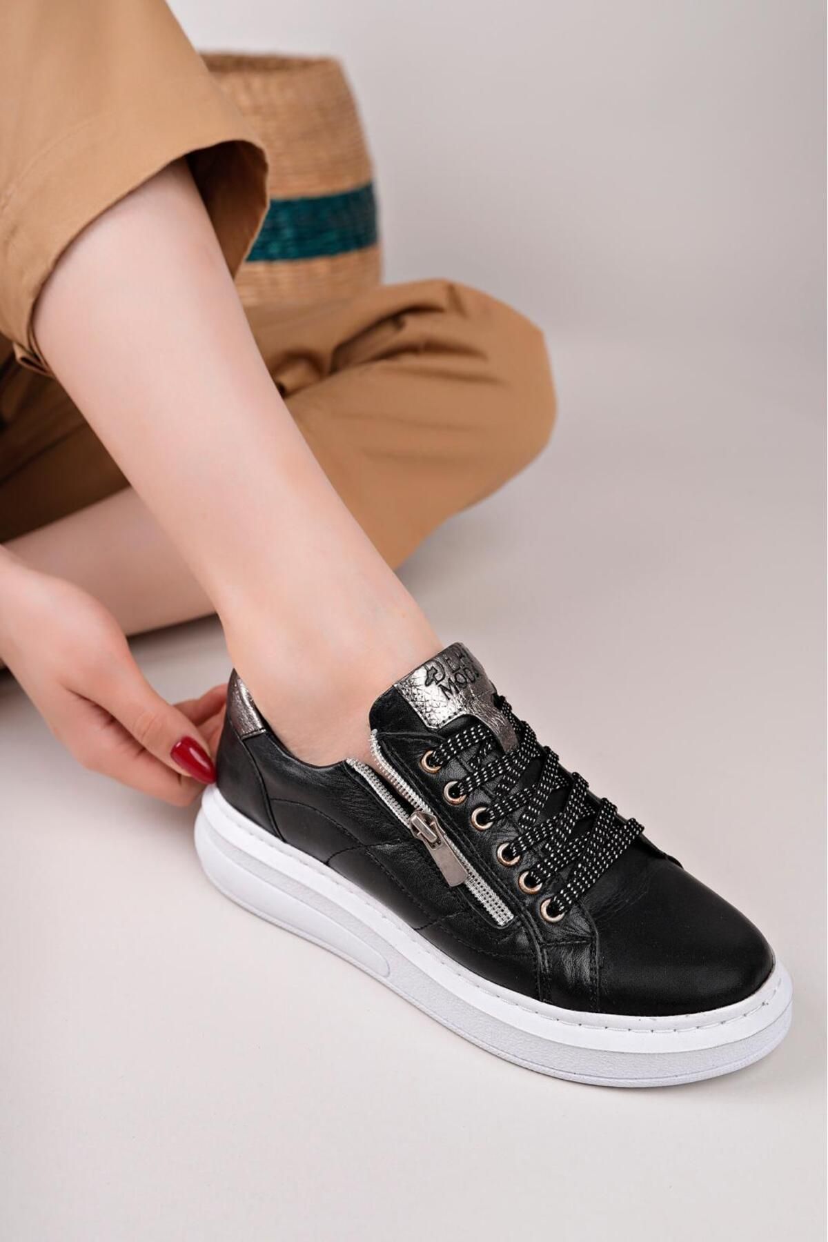 Deri Expres HAKİKİ DERİ KADIN SPOR SİYAH SNEAKERS AYAKKABI