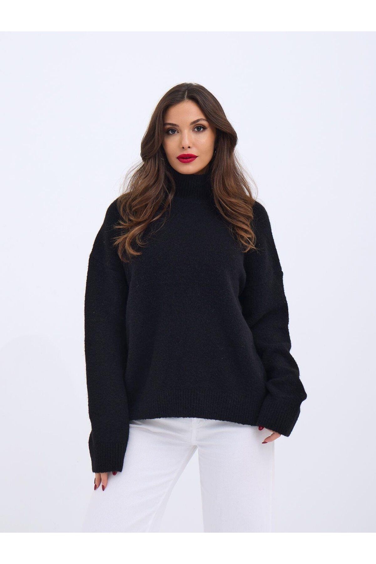 ARUZ MODA 43081 TRİKO YARIM BALIKÇI SALAŞ KAZAK-SİYAH