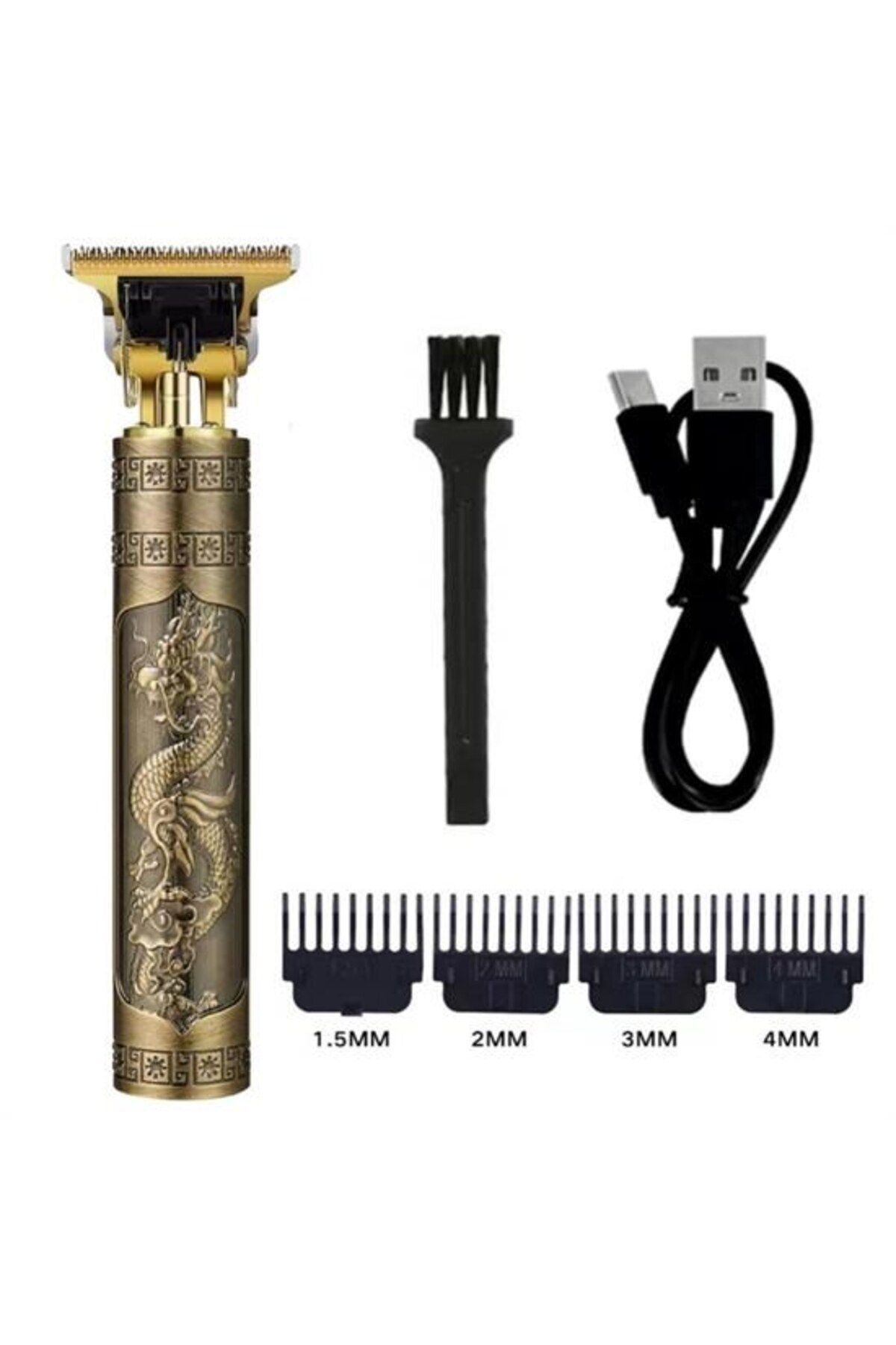 teknotrust ® Vintage Görünümlü Güçlü 4 Farklı Başlıklı USB ŞarjlI Manuel Tıraş Makinası