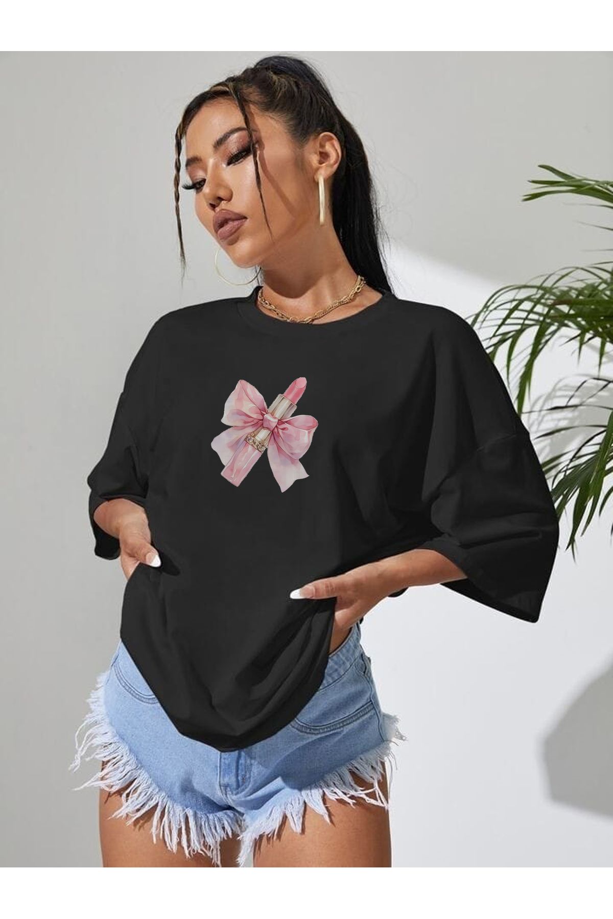 TekTarzz Unisex Ruj Baskılı Tasarım Tshirt