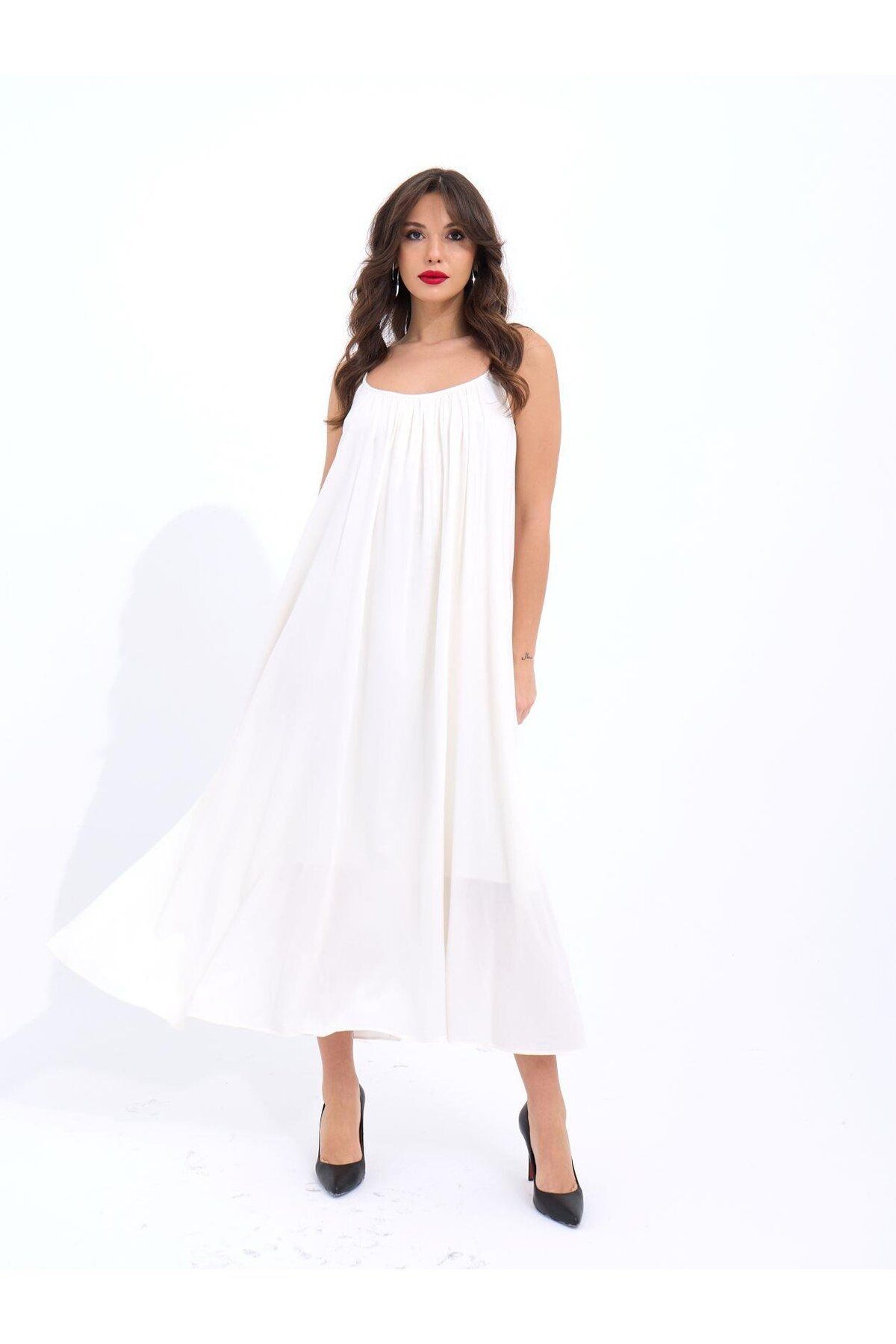 ARUZ MODA 7296 ELBİSE-EKRU
