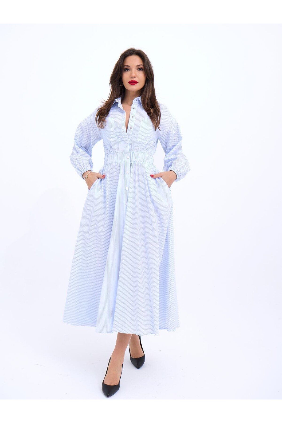 ARUZ MODA 5903 ELBİSE-MİAMİ ÇİZGİLİ