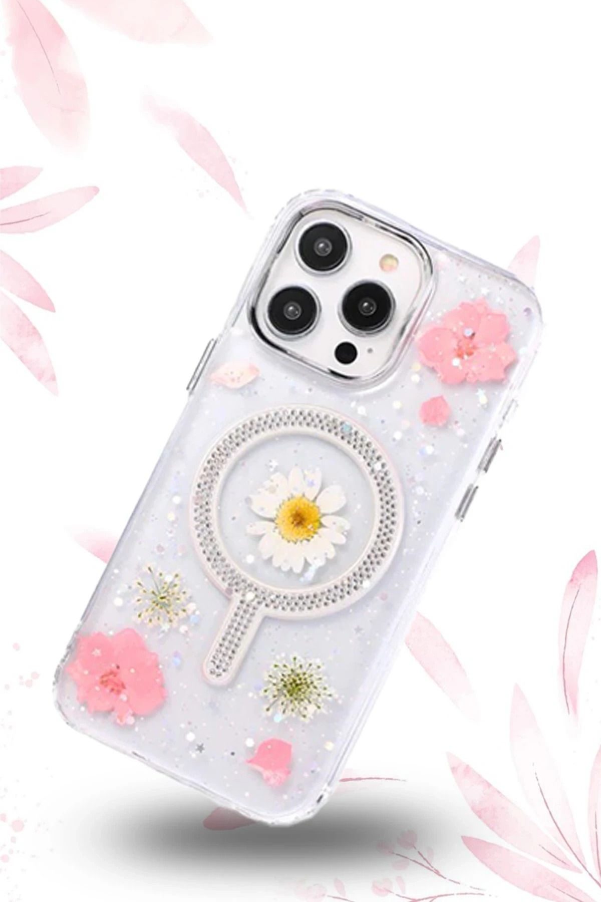 NewFace iPhone 14 Pro Max Flower Magsafe Kapak - Sarı BSTMY