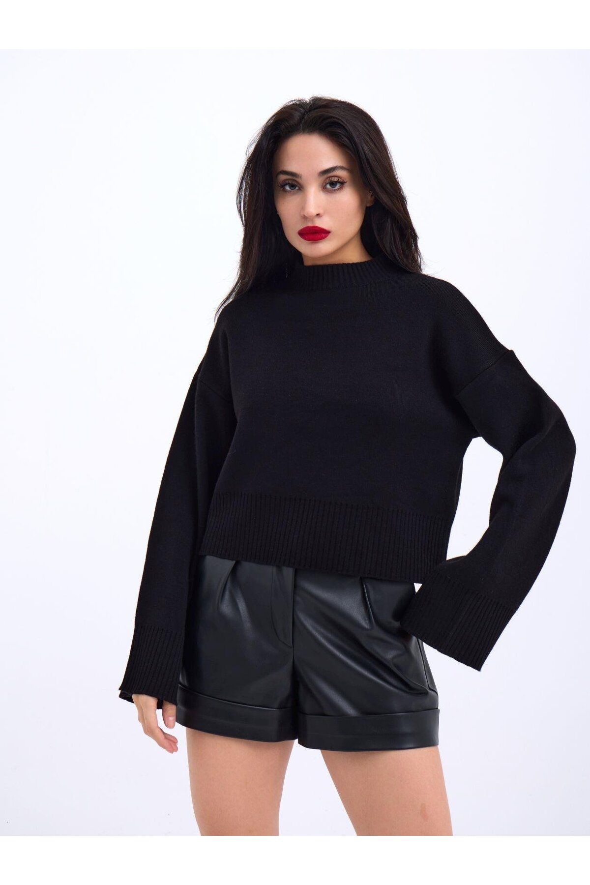ARUZ MODA 3628 KOL GENİŞ KAZAK-SİYAH