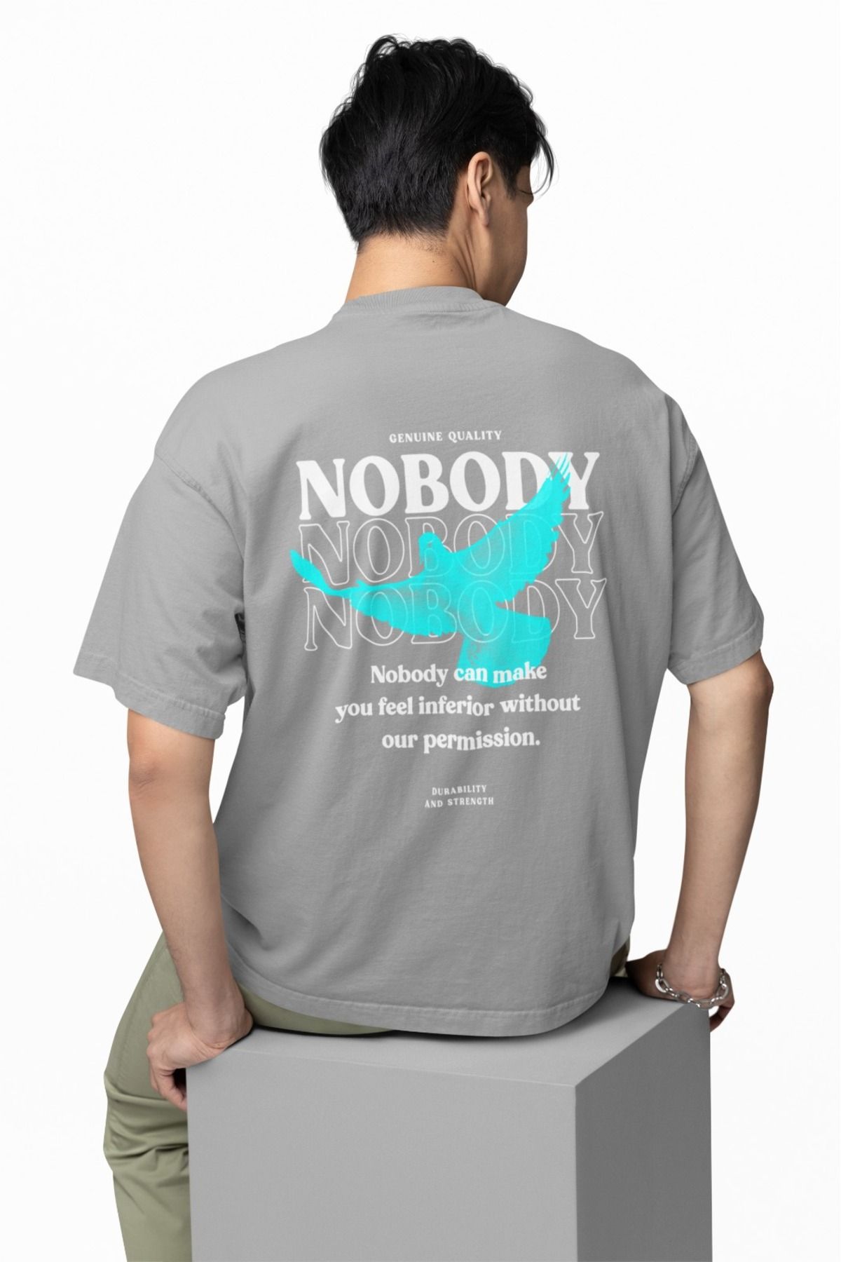 Butik ERKEK/KADIN -NOBODY CAN MAKE- TRANSFER BASKILI YUVARLAK YAKA KISA KOL TİŞÖRT