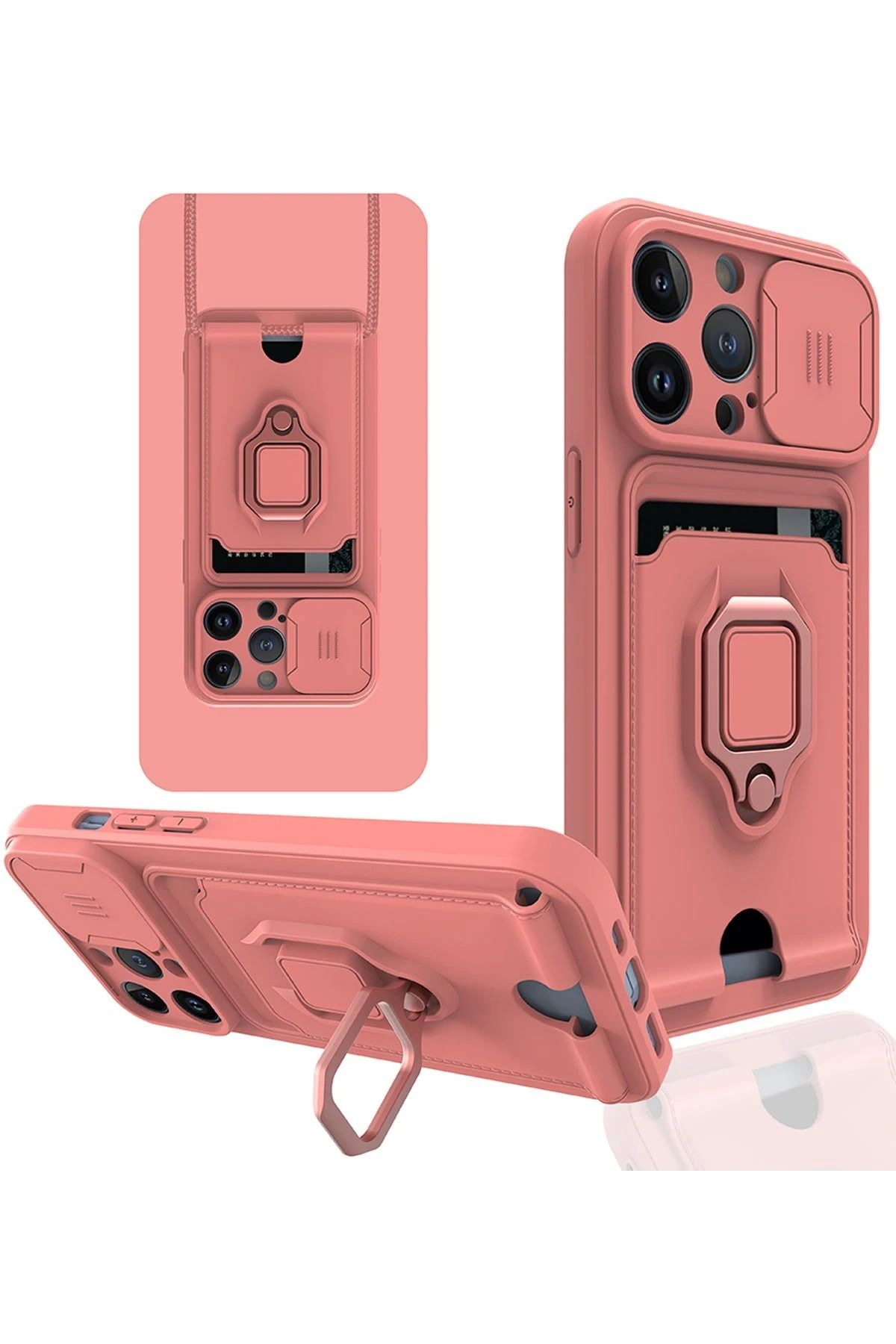 NewFace iPhone 13 Pro Max Kılıf Zuma Kartvizitli Yüzüklü Silikon - Pembe SVLRS