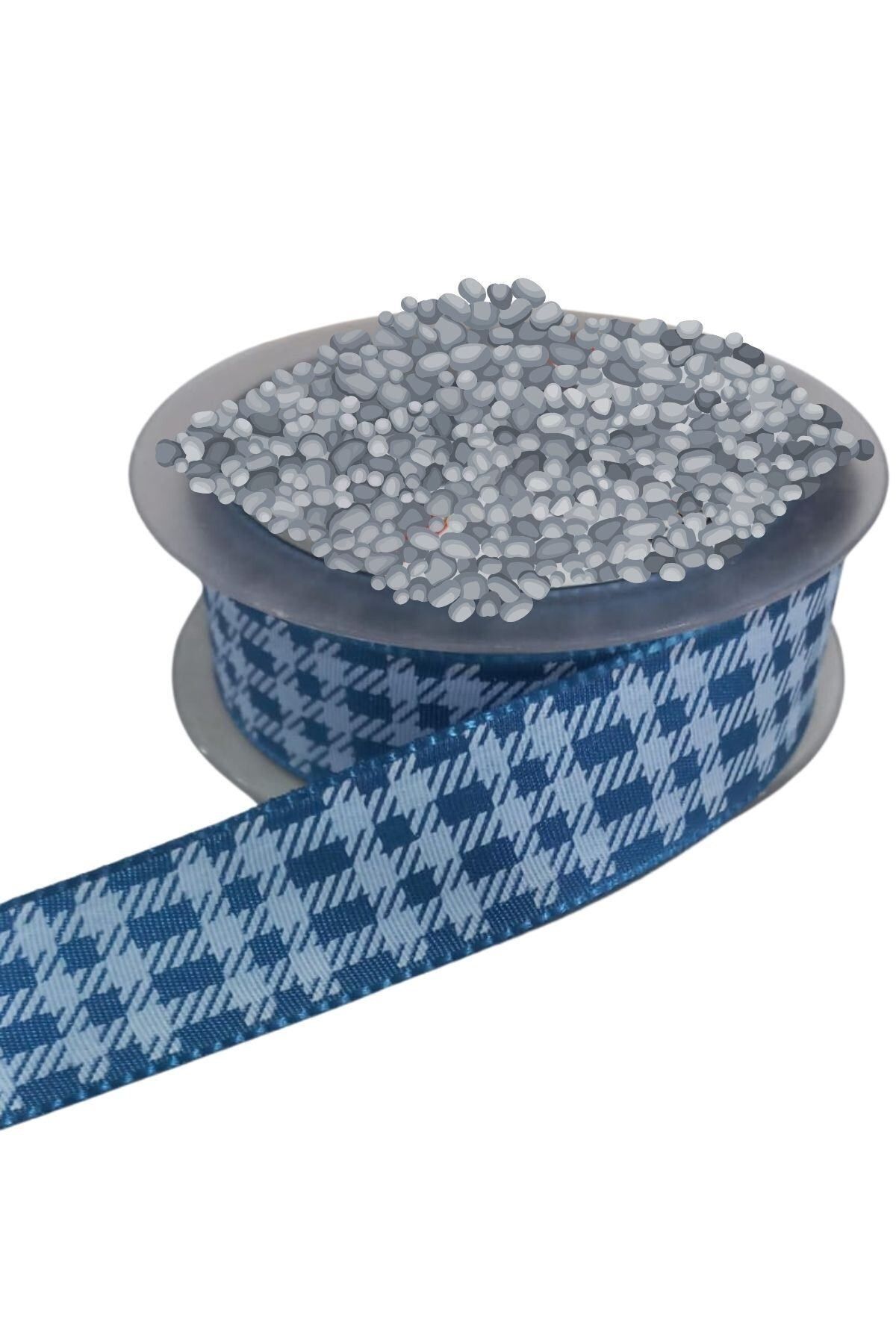 sesengo Tafta Ekoseli Kurdele 25 mm İndigo 10 Metre