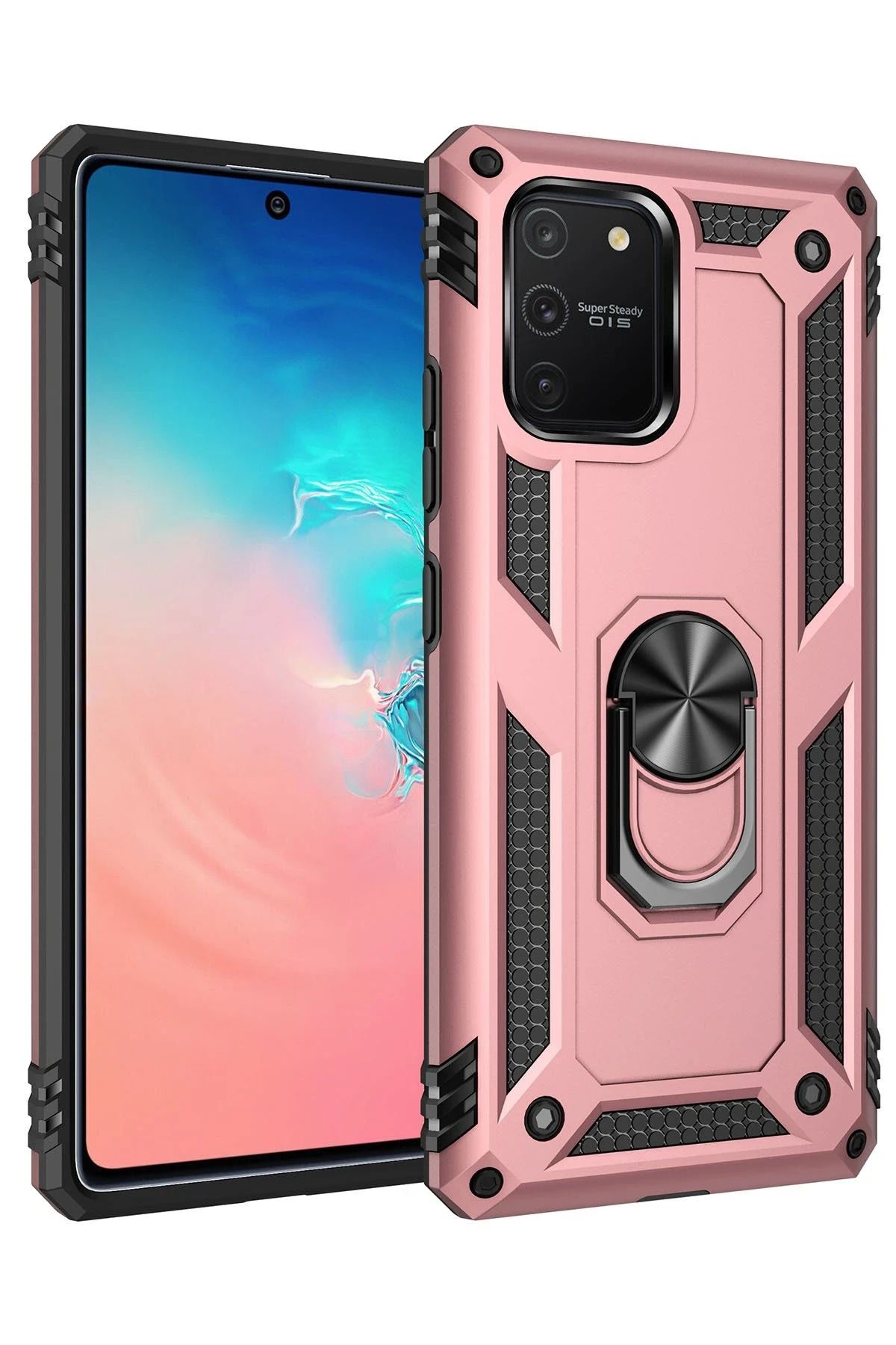 NewFace Samsung Galaxy A91 / S10 Lite Kılıf Sofya Yüzüklü Silikon Kapak - Rose WLZOR