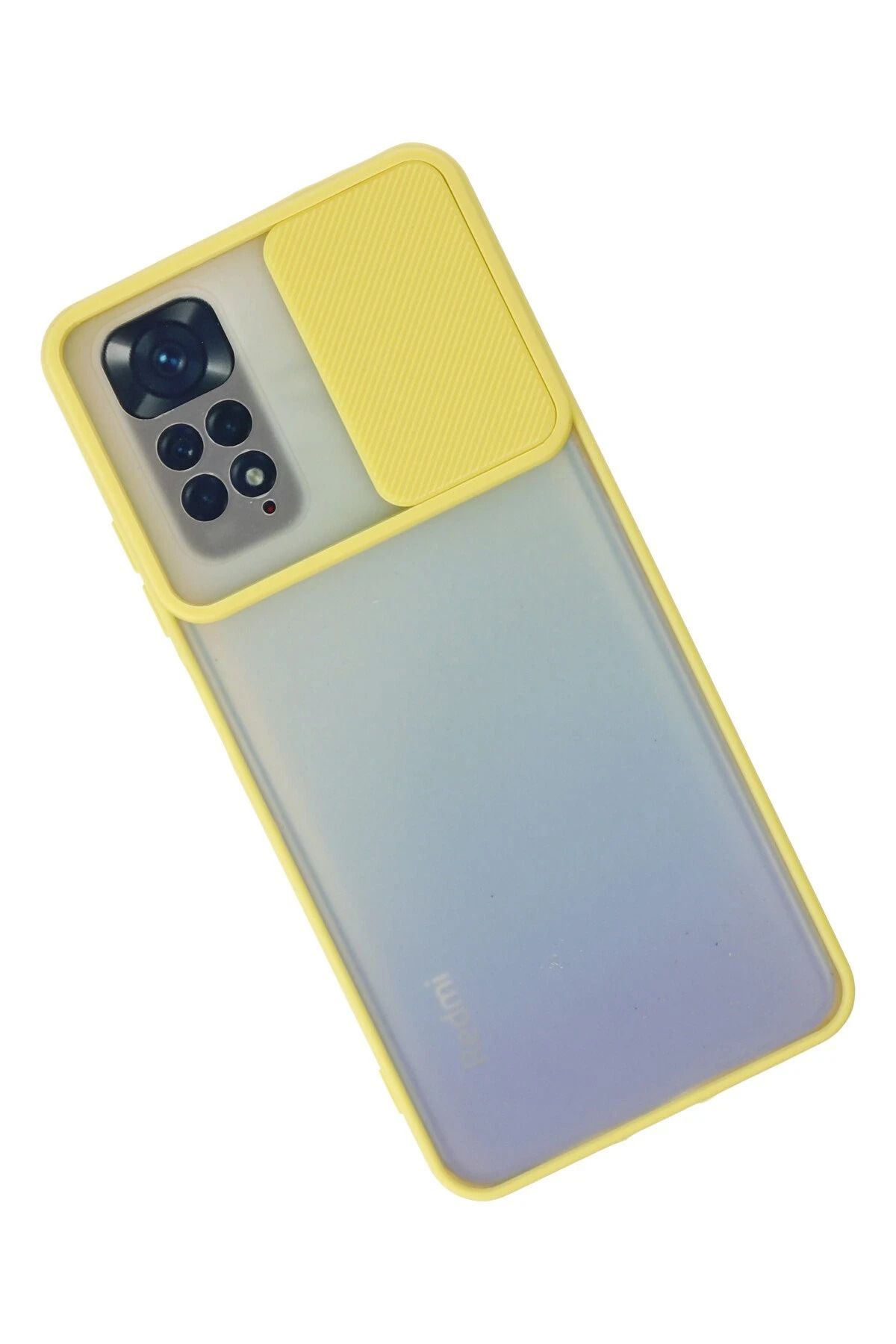 NewFace Xiaomi Redmi Note 11 Kılıf Palm Buzlu Kamera Sürgülü Silikon - Sarı BSTMY
