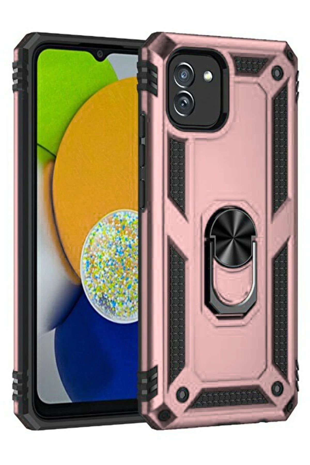 NewFace Samsung Galaxy A03 Kılıf Sofya Yüzüklü Silikon Kapak - Rose BSTMY