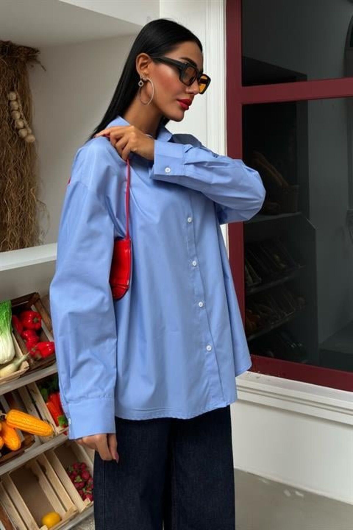 ARUZ MODA Klasik Oversize Poplin Gömlek 3421