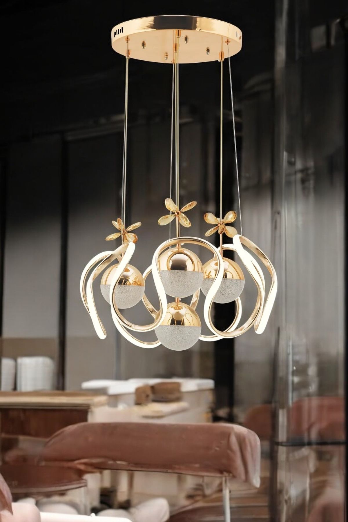 E&K HOME DESİNG LED AVİZE MODERN DRON 4LÜ GOLD