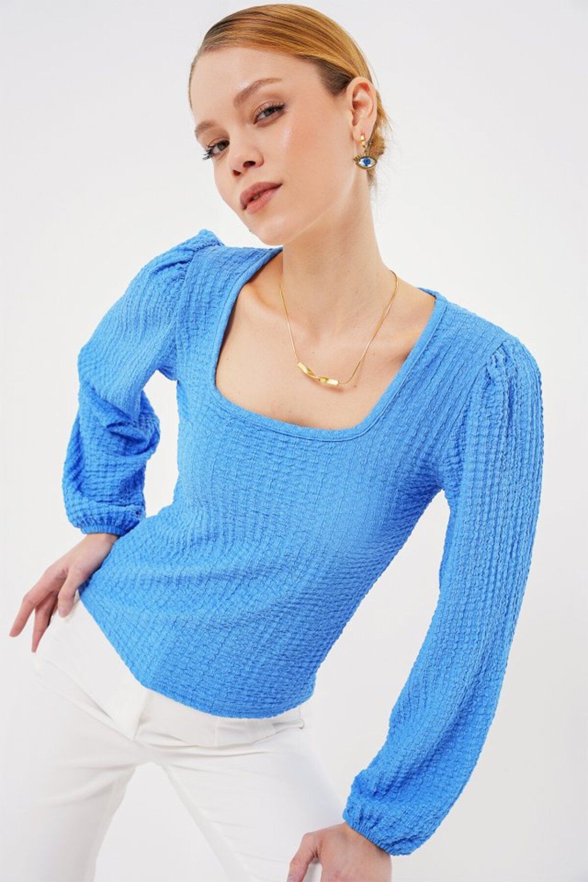 ARUZ MODA 0442 Uzun Kollu Bluz - Saks
