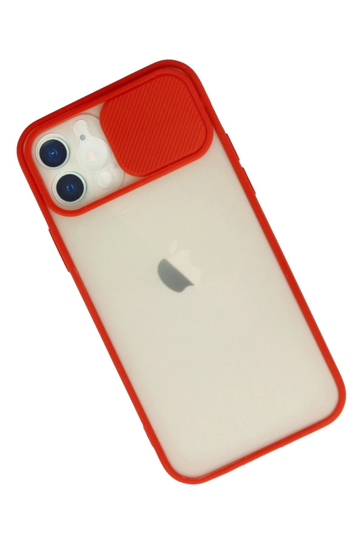 NewFace iPhone 12 Kılıf Palm Buzlu Kamera Sürgülü Silikon - Kırmızı BSTMY