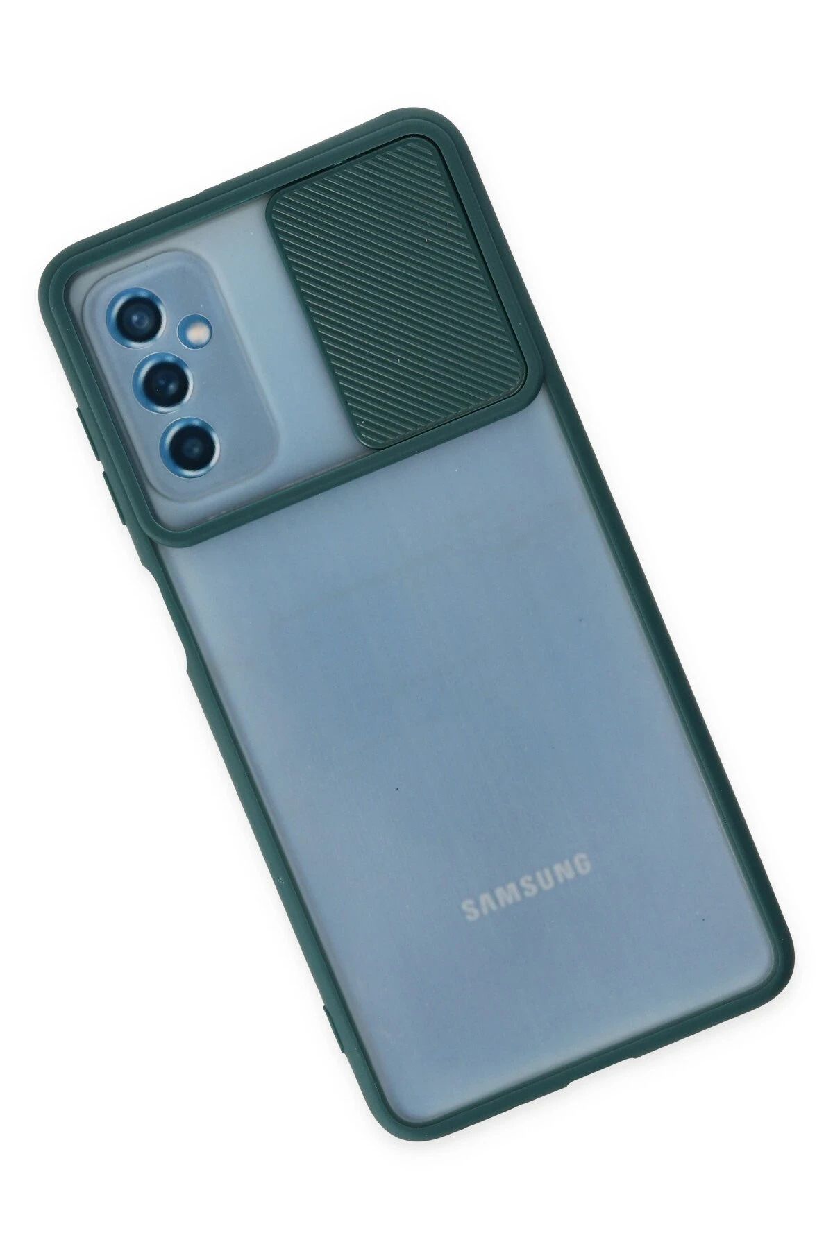 NewFace Samsung Galaxy M52 5G Kılıf Palm Buzlu Kamera Sürgülü Silikon - Yeşil BSTMY