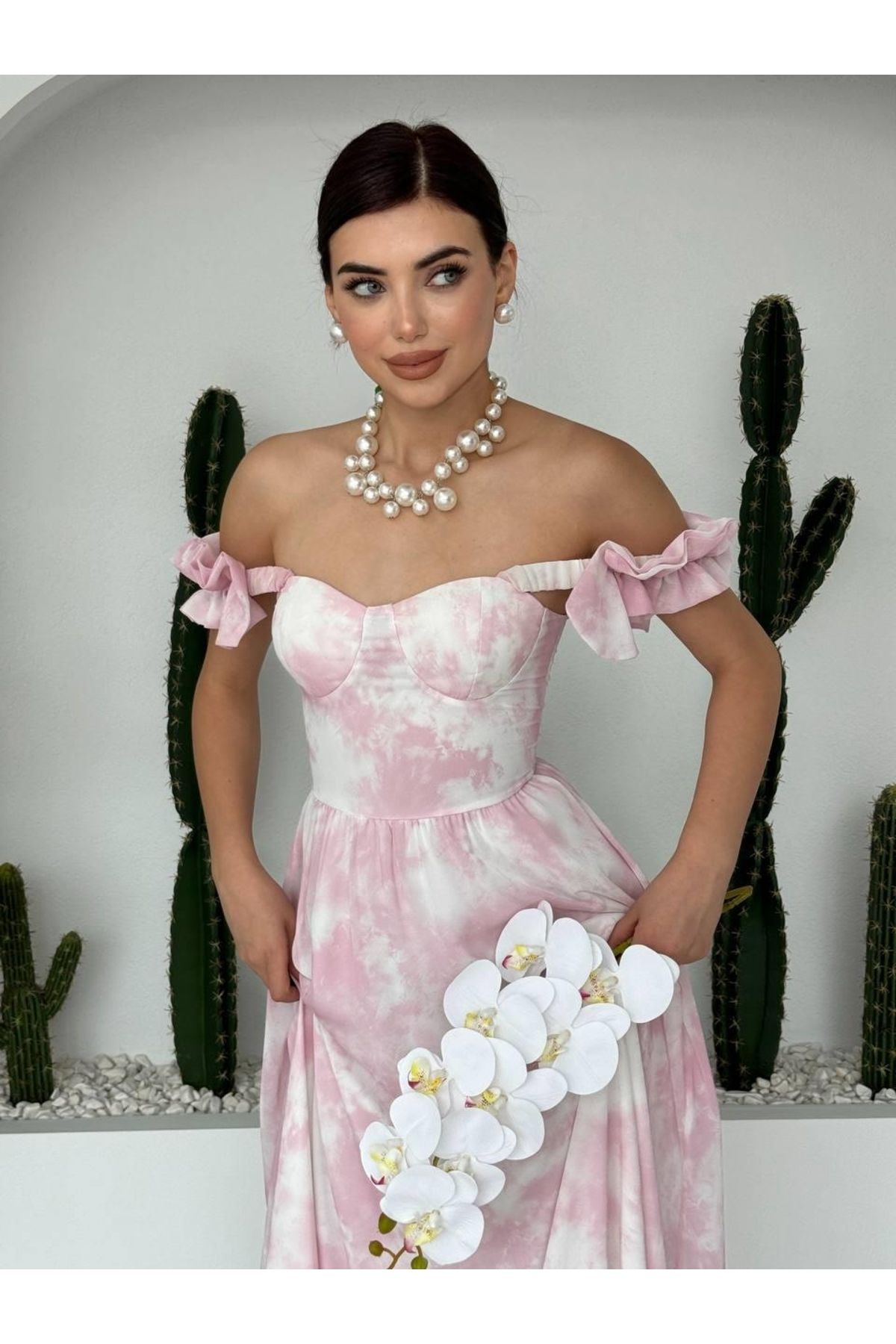 ARUZ MODA Gera İp Askı Büzgülü Elbise