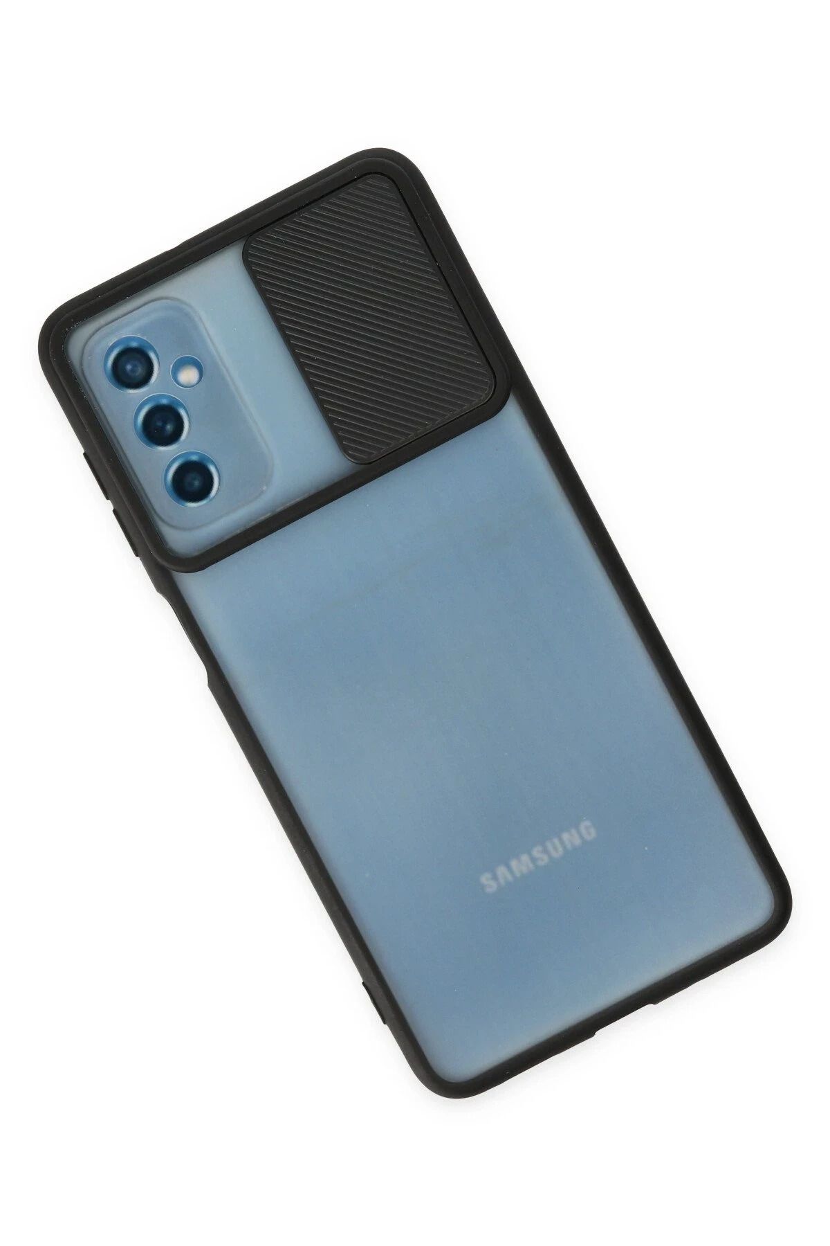 NewFace Samsung Galaxy M52 5G Kılıf Palm Buzlu Kamera Sürgülü Silikon - Siyah BSTMY