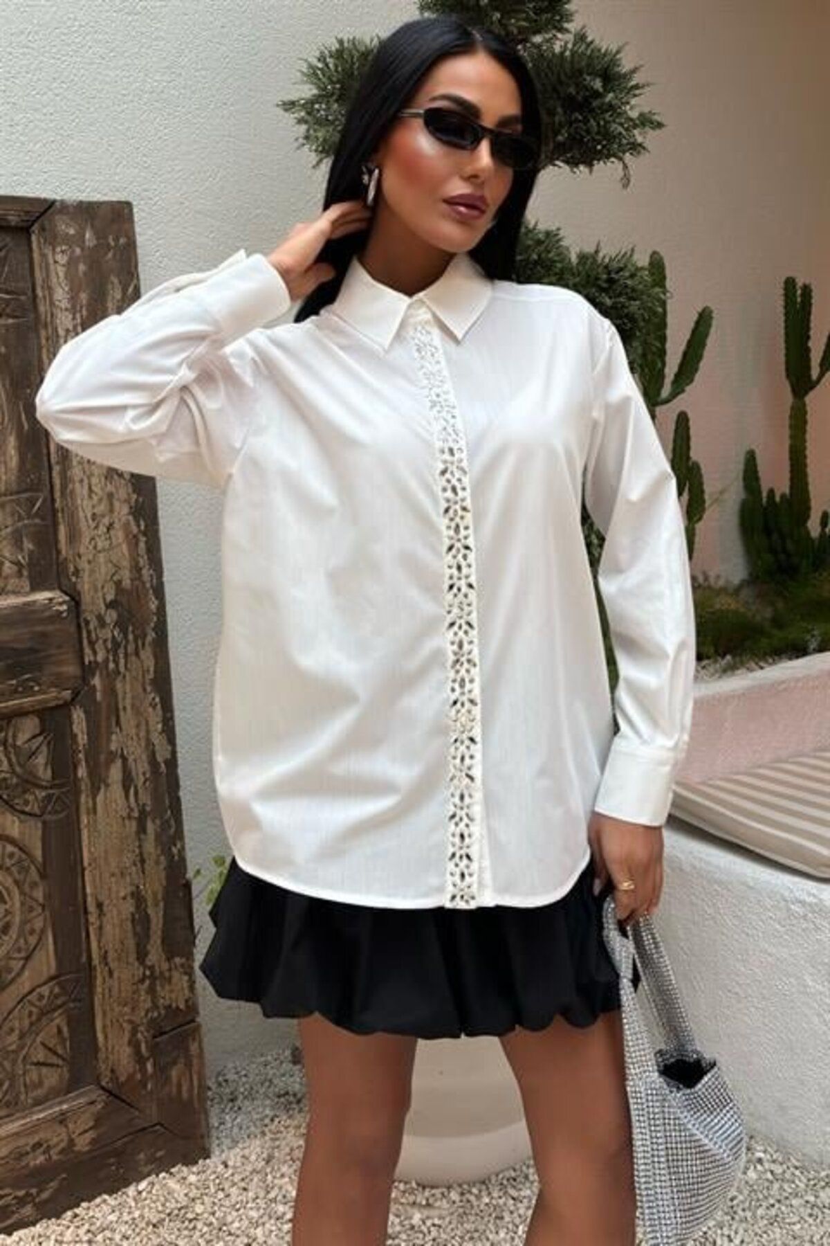 ARUZ MODA Önü Şerit Taşlı Gömlek 3448