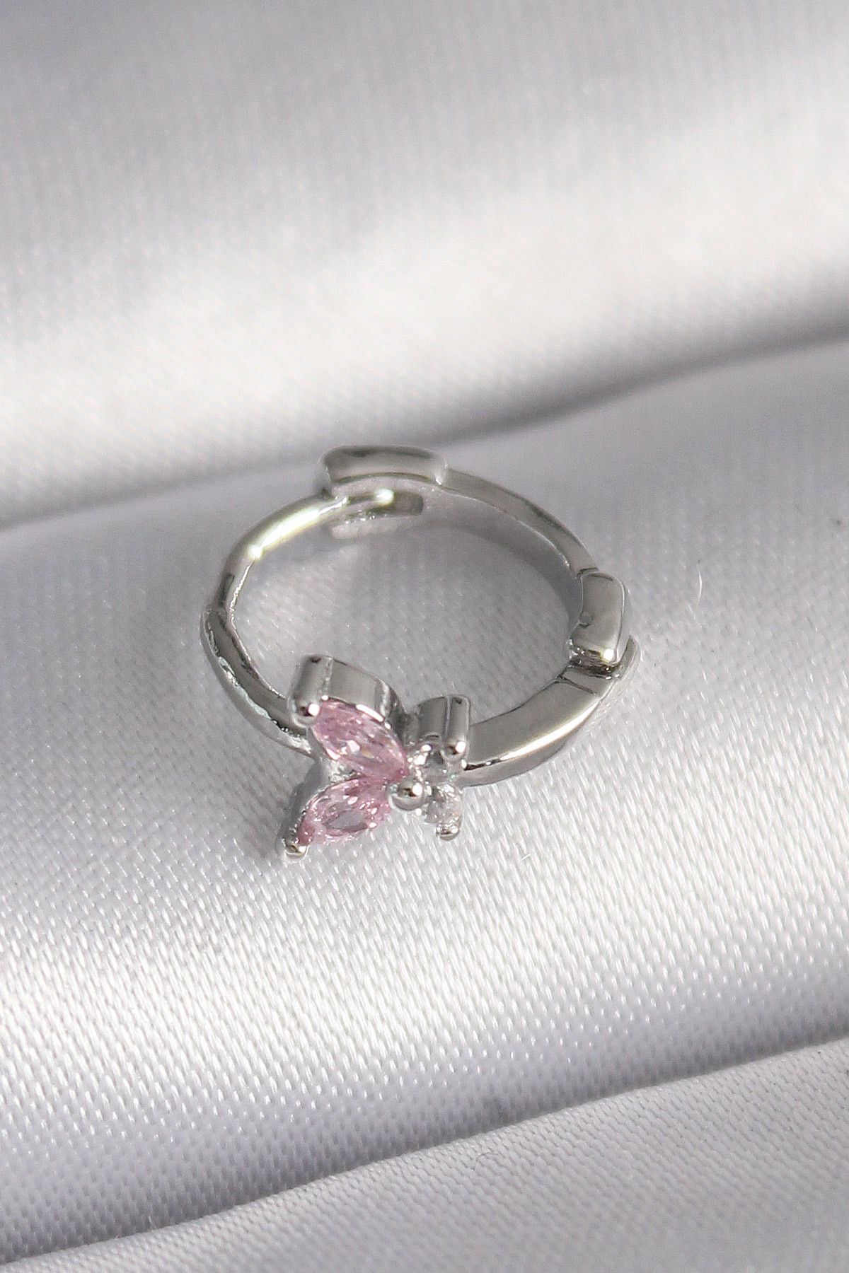 robotrend 316l Çelik Gümüş Renk Pembe Zirkon Taşlı Kelebek Model Tragus Piercing