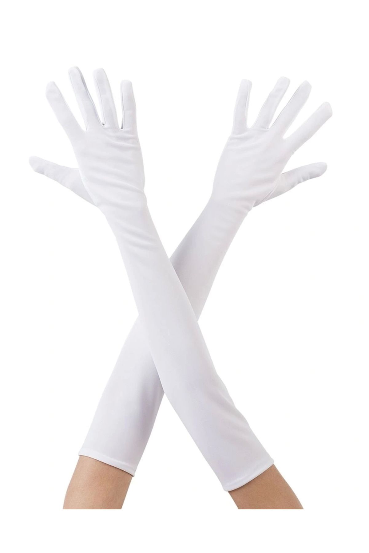 STOREMAX Beyaz Renk Dirseğe Kadar Uzun Kumaş Eldiven 40 cm (5047)
