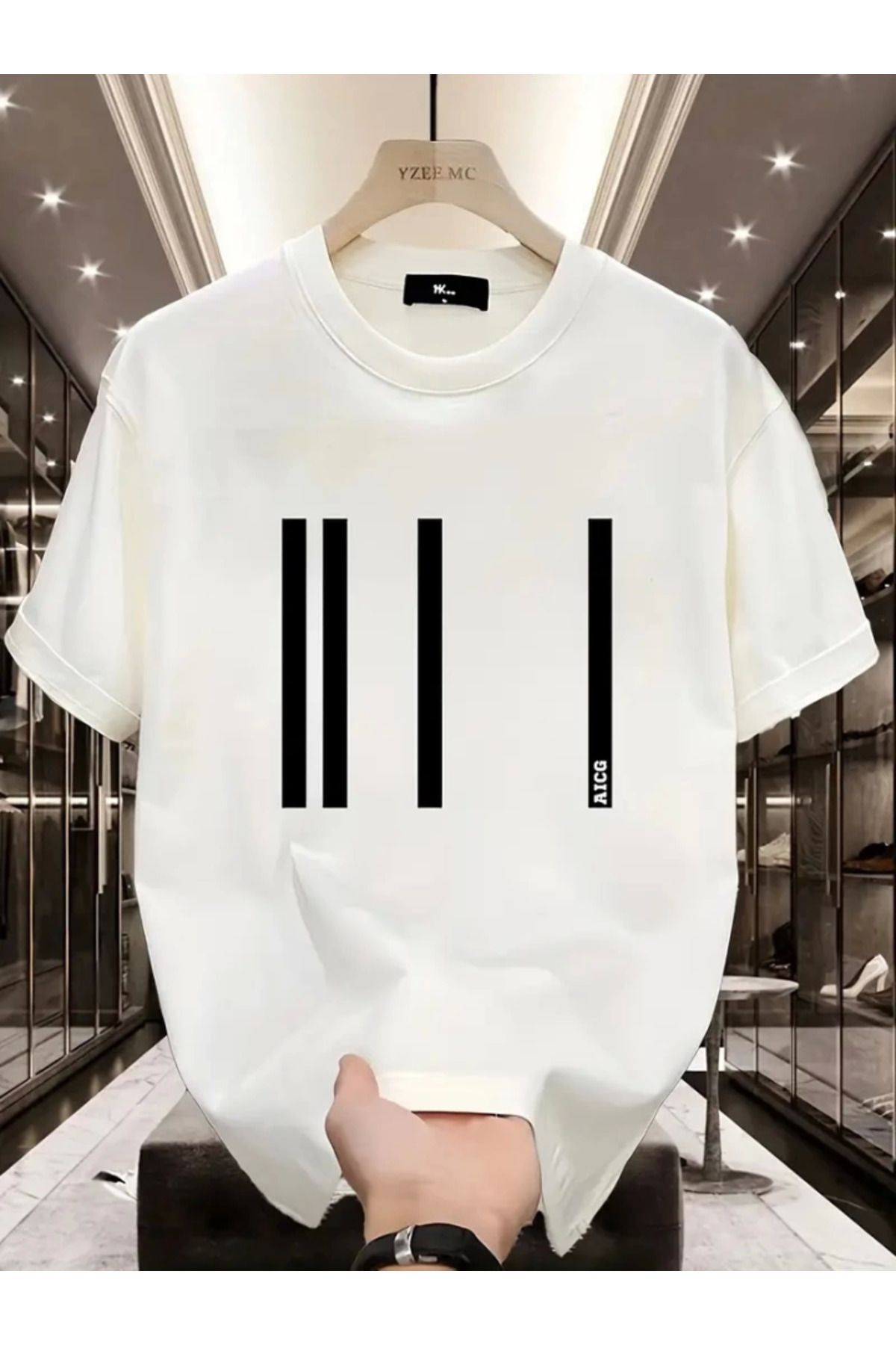 ARUZ MODA Baskılı Oversize Bisiklet Yaka T-shirt - Beyaz