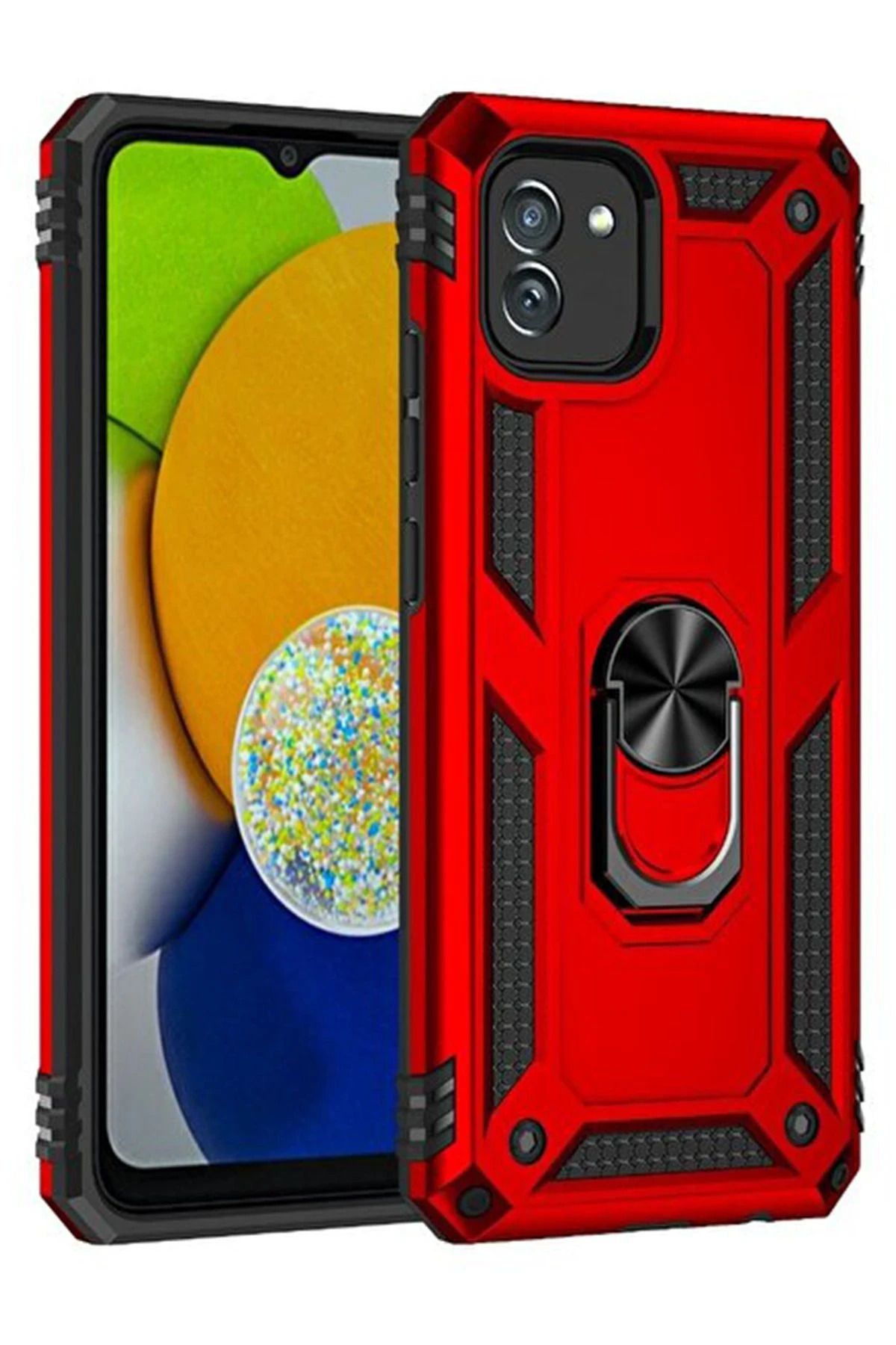 NewFace Samsung Galaxy A03 Kılıf Sofya Yüzüklü Silikon Kapak - Kırmızı BSTMY