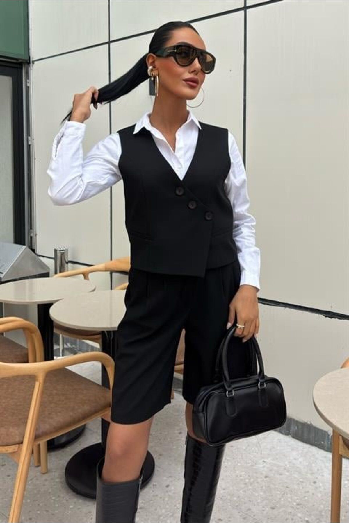 ARUZ MODA Çapraz Düğmeli Ve Bermuda Şortlu Yelekli Takım 10171
