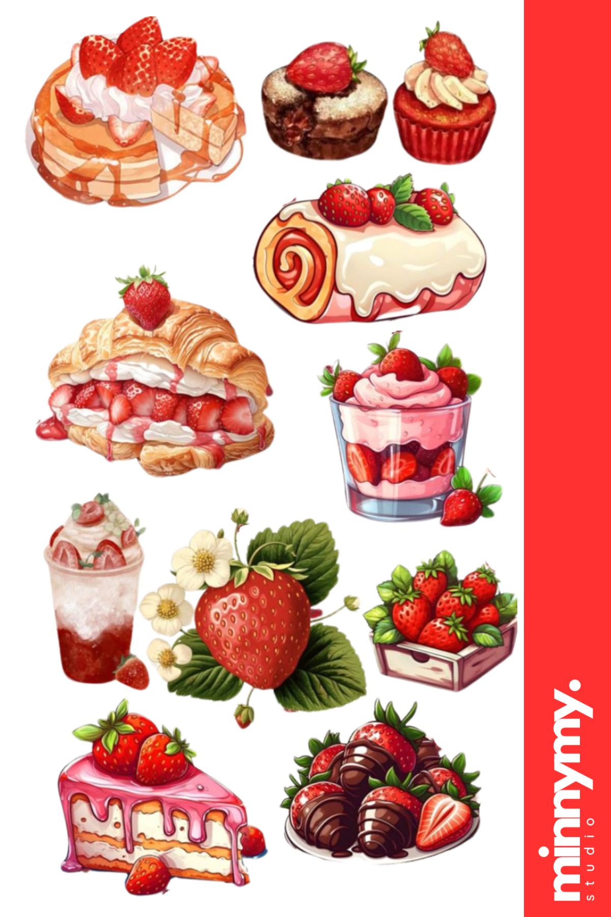 Minnymy Strawbery Collection Vintage Sticker, Çıkartma, Ajanda, Günlük, Bullet Journal , Scrapbook