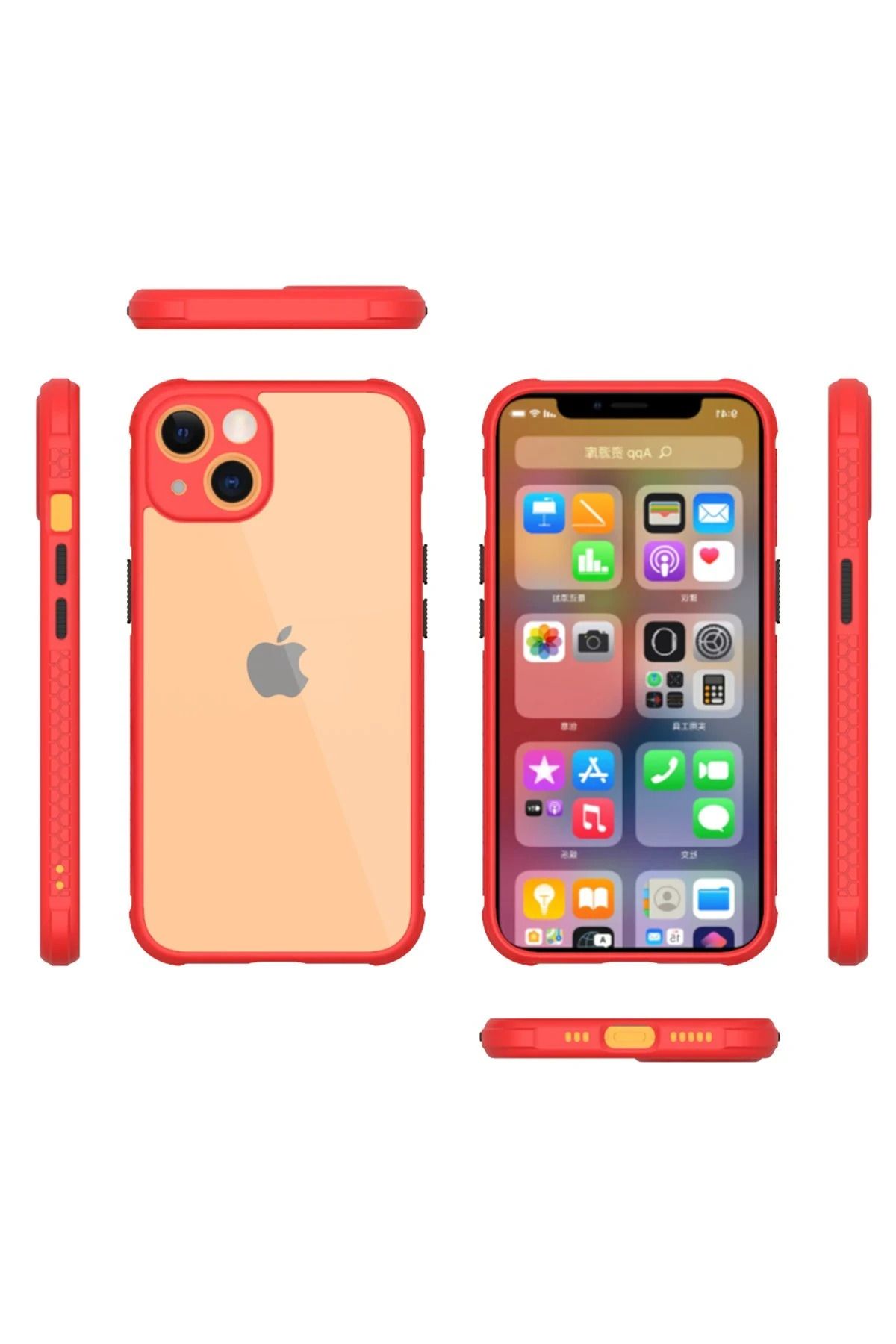 NewFace iPhone 13 Mini Kılıf Miami Şeffaf Silikon - Kırmızı BSTMY