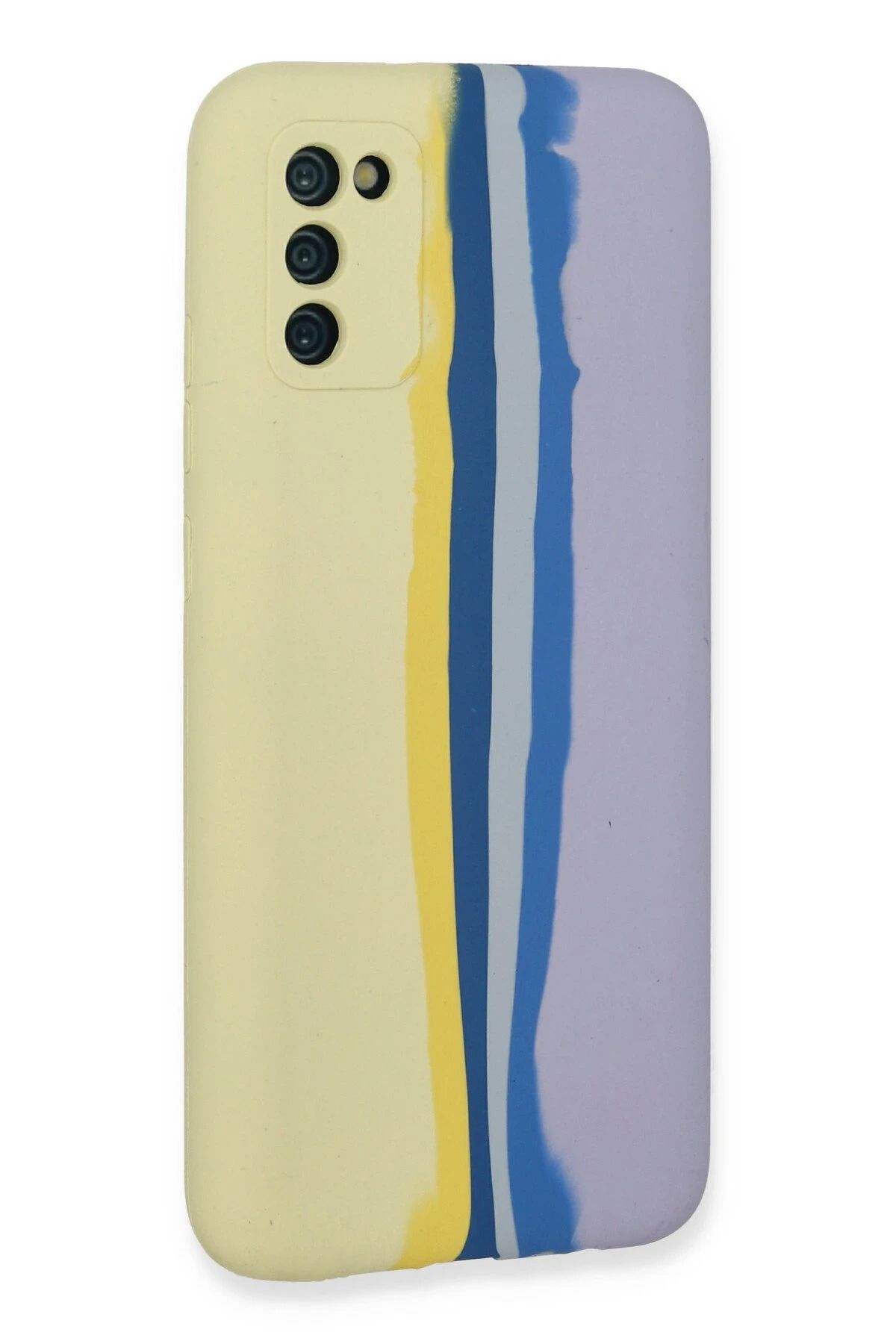 NewFace Samsung Galaxy A03S Kılıf Ebruli Lansman Silikon - Sarı-Mavi BSTMY