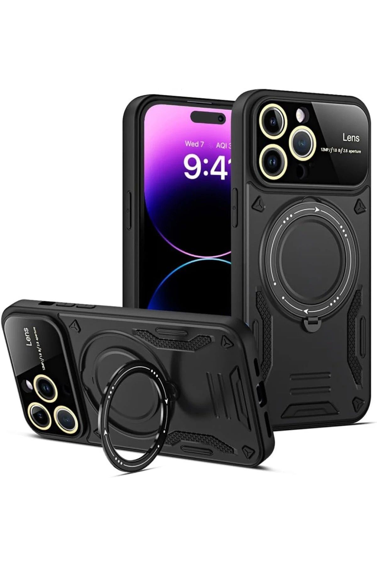 NewFace iPhone 16 Pro Kılıf Joy Lens Standlı Kapak - Siyah BSTMY