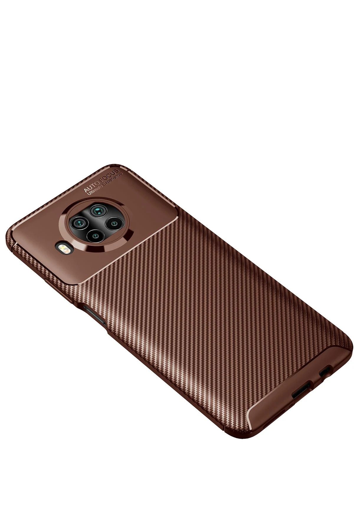 NewFace Xiaomi Mi 10T Lite Kılıf Auto Focus Karbon Kapak - Kahverengi SVLRS