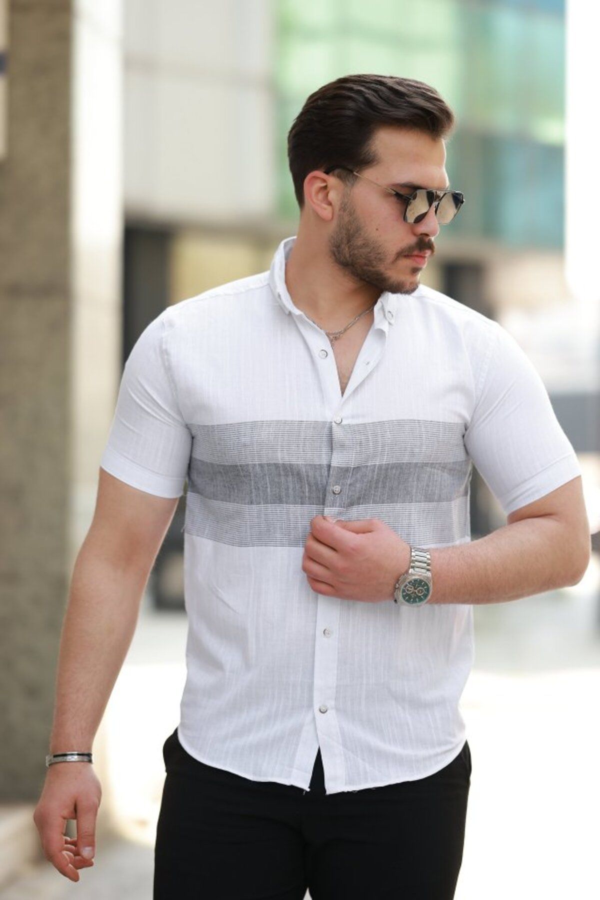 ARUZ MODA Erkek Desenli Kısa Kollu Gömlek