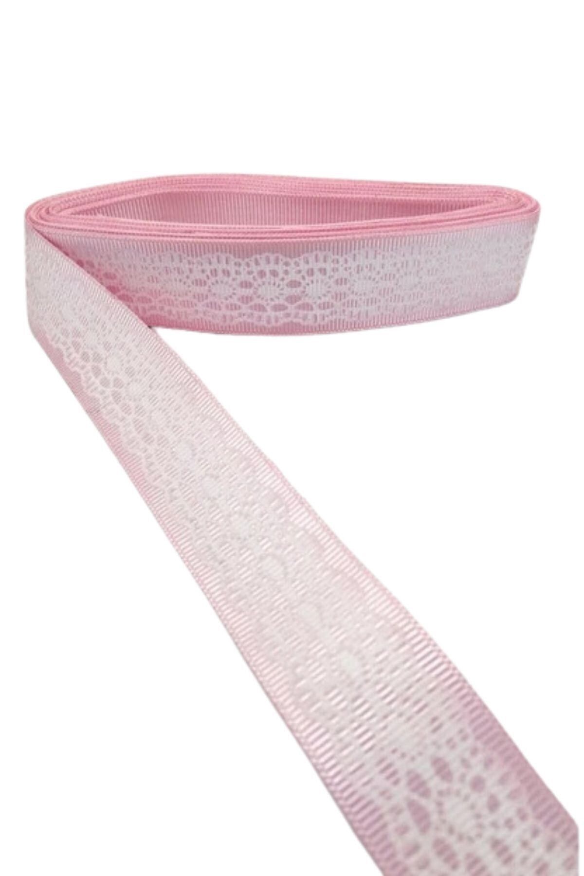 sesengo Tafta Dantel Görünümlü Kurdele Pembe 25 mm 2 Metre